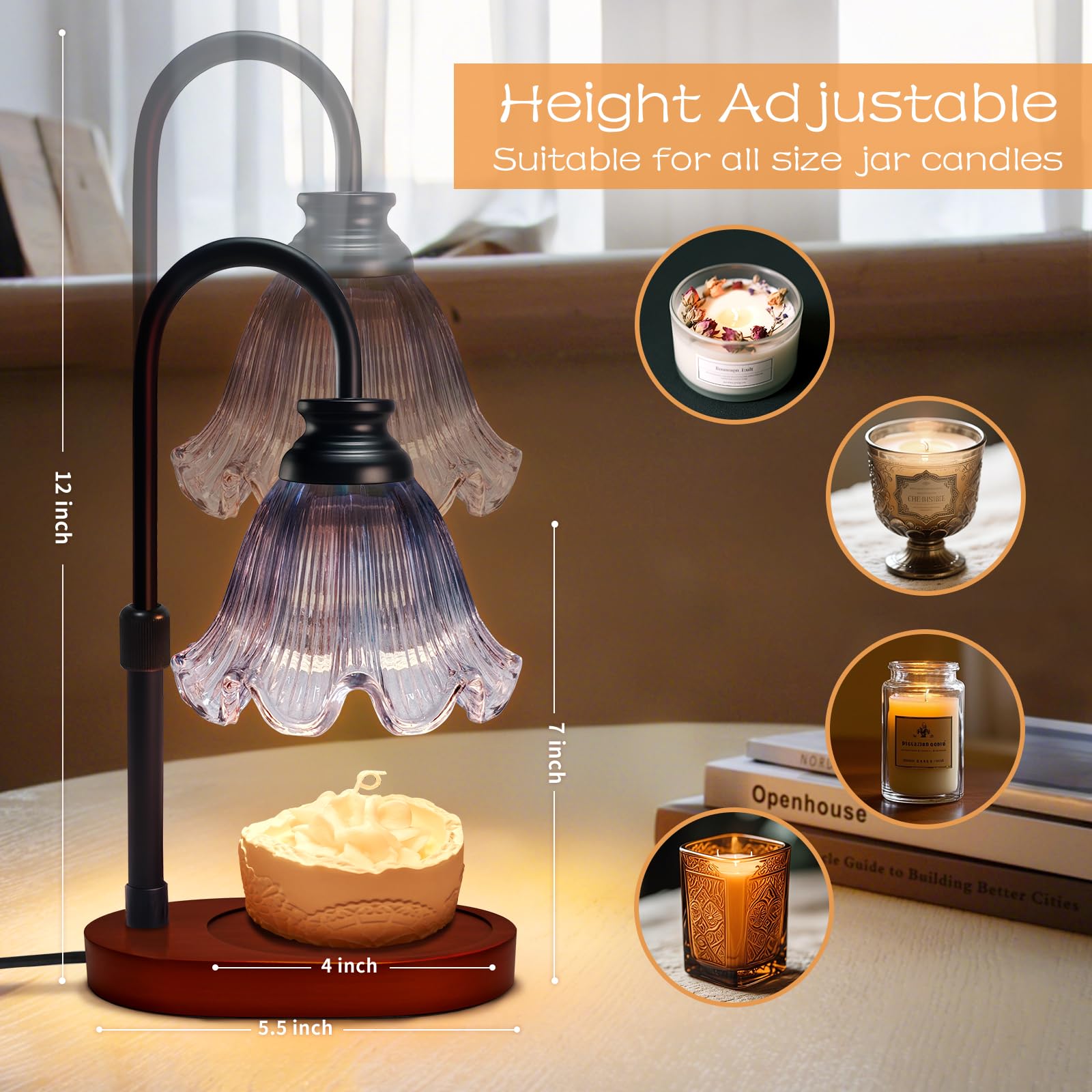 Flower Candle Warmer Lamp with Timer: Birthday Gifts for Women Mom, House Warming Gifts New Home Decor, Dimmable Candle Warmer f