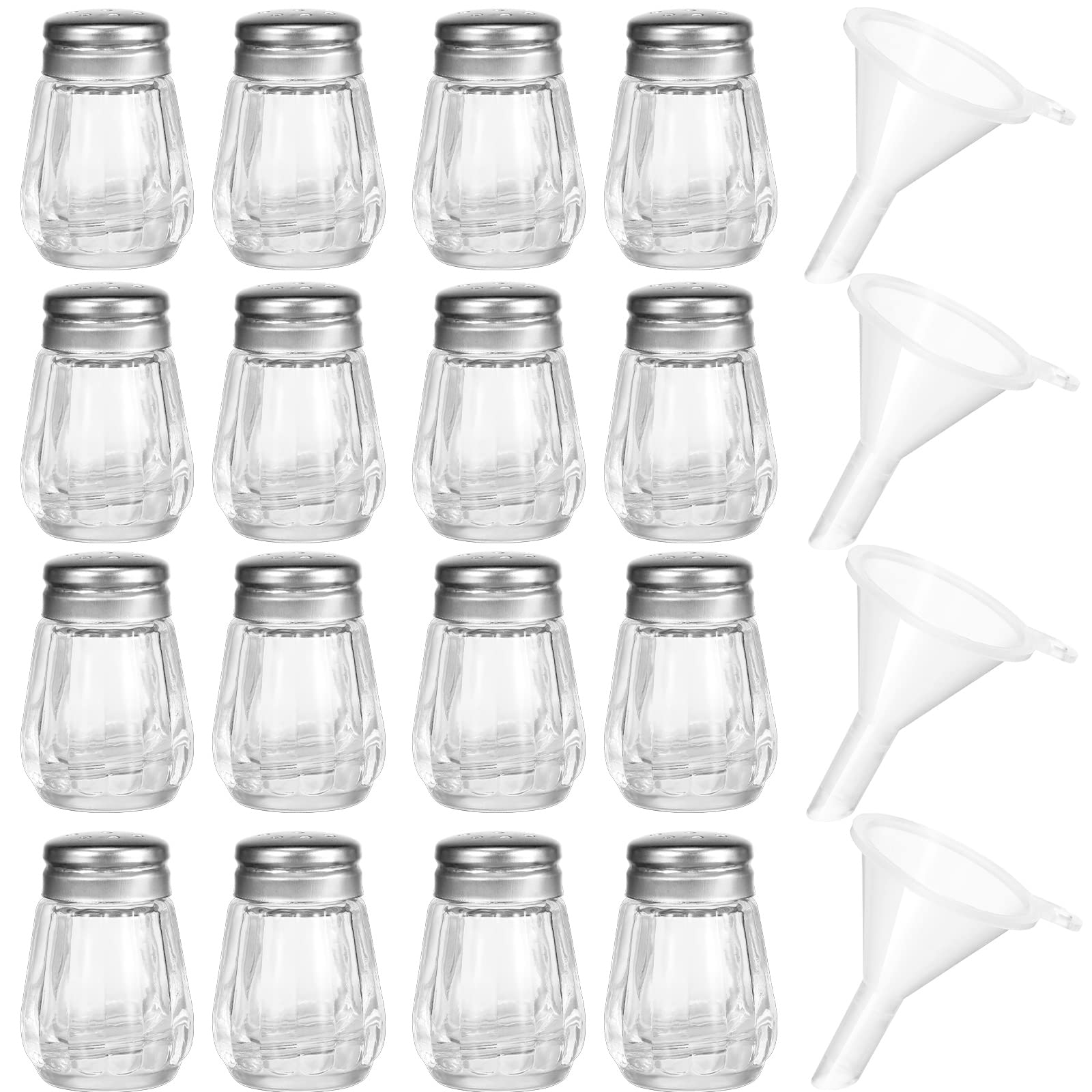 Potchen 0.5 oz Small Salt and Pepper Shakers with Funnels Clear Mini Glass Seasoning Jars Bulk Tiny Spice Glass for Wedding Part