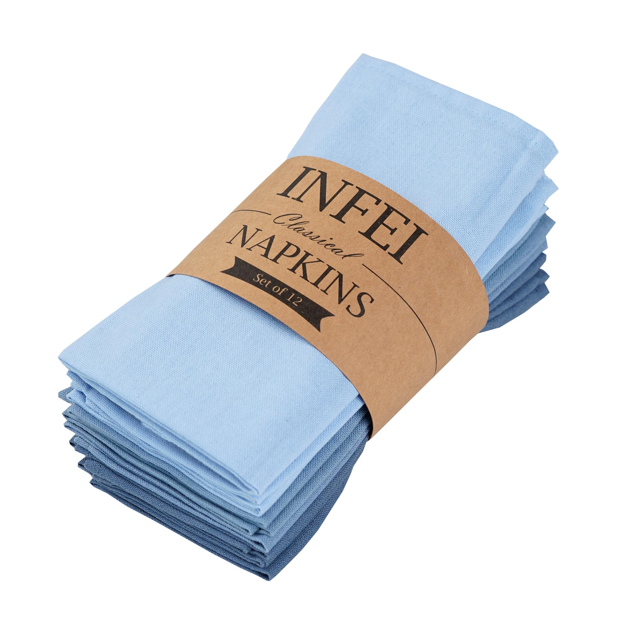 Infei Solid Color Cotton Linen Blended Thin Dinner Cloth Napkins - Set Of 12 (40 X 40 Cm) - For Events & Home Use (Multi Blue)