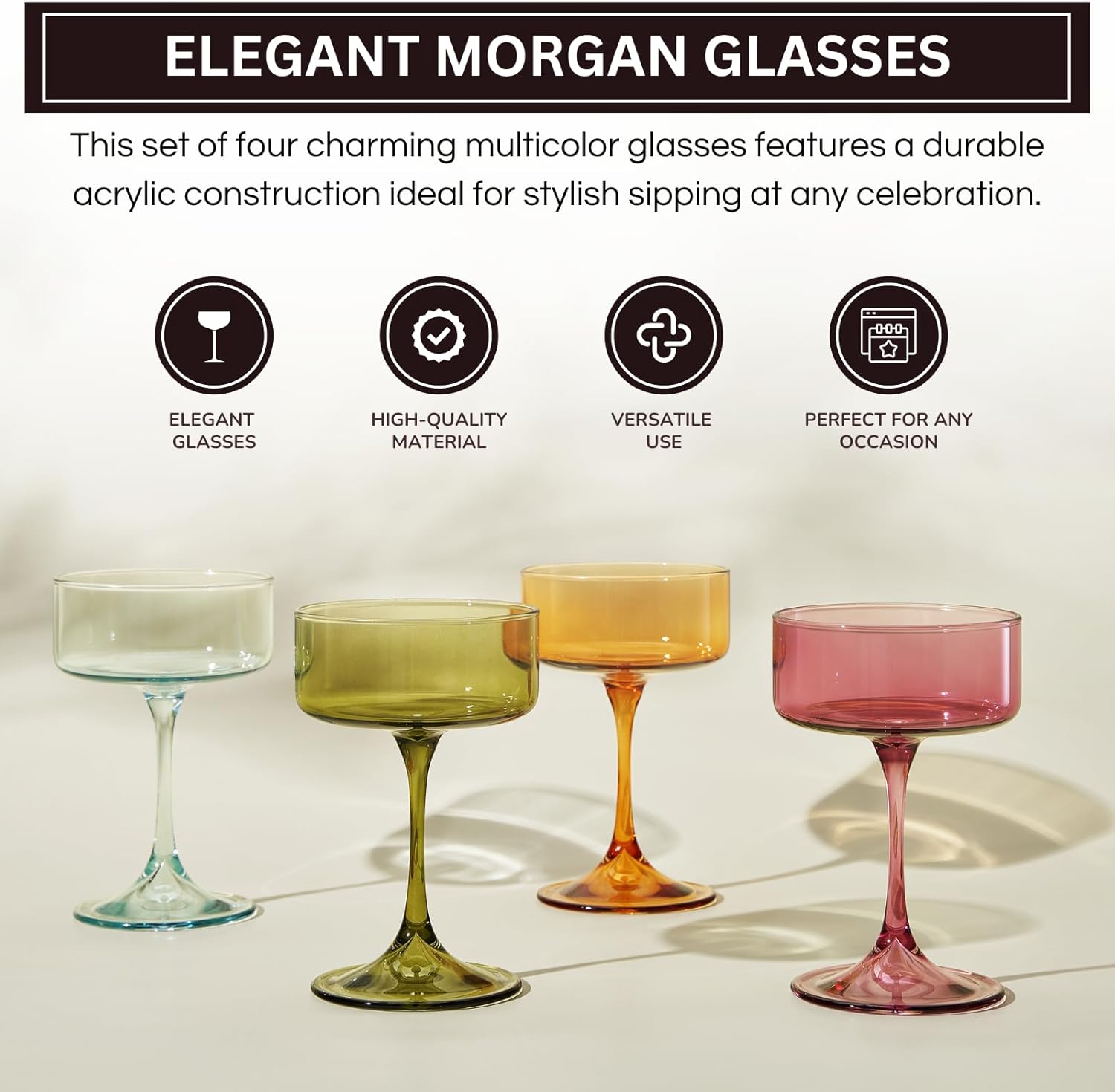 Khen Champagne Coupes Morgan Set Vibrant  - Set of 4 Multicolor
