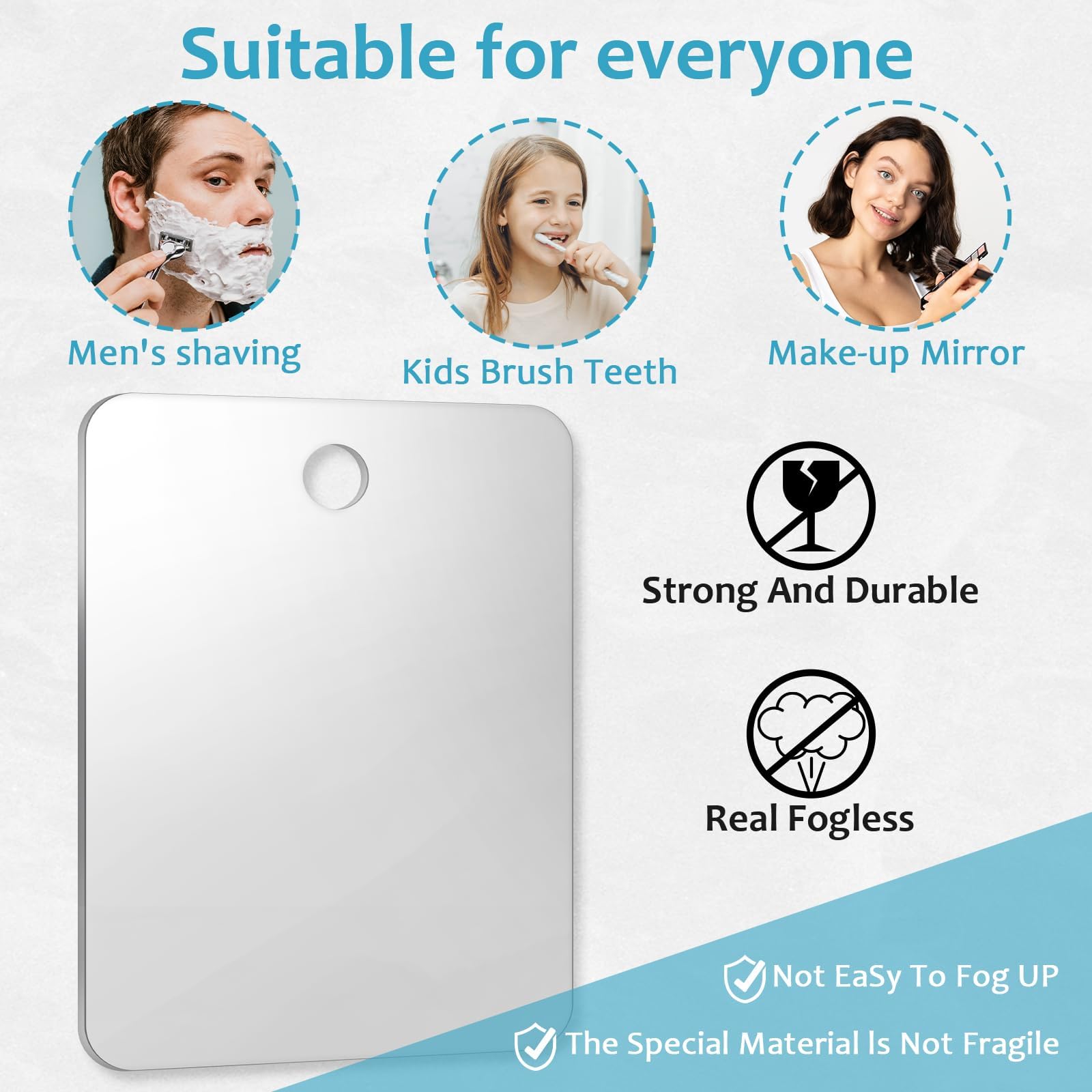 Shower Mirror Fogless for Shaving, No Fog Shaving Mirror, Anti-Fog Makeup Small Mirror Bathroom Accessories Travel Camping, Shat