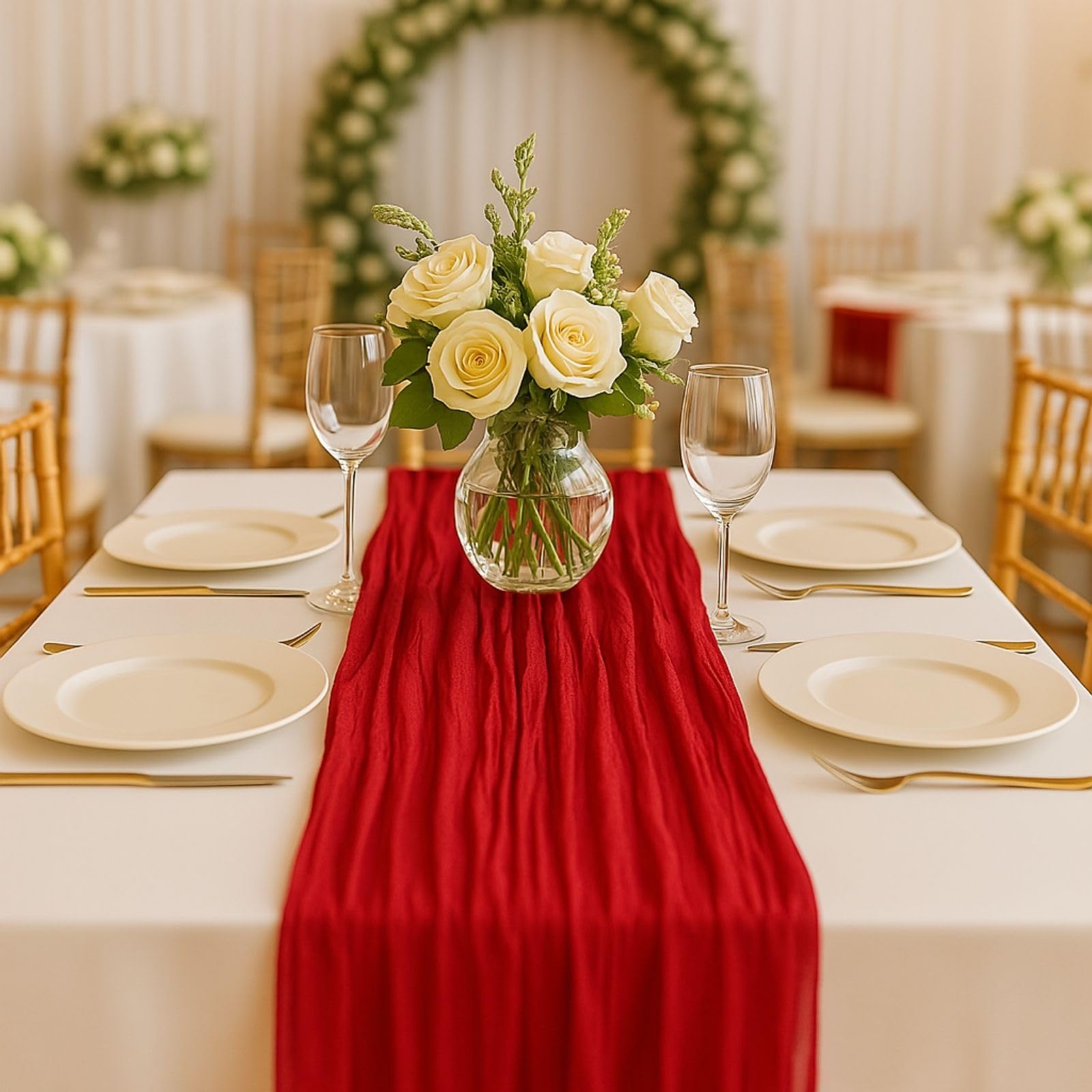 10FT Red Cheesecloth Table Runner 120 Inch Rustic Boho Gauze Cheese Cloth Table Runner for Wedding Baby Shower Bridal Shower Bir