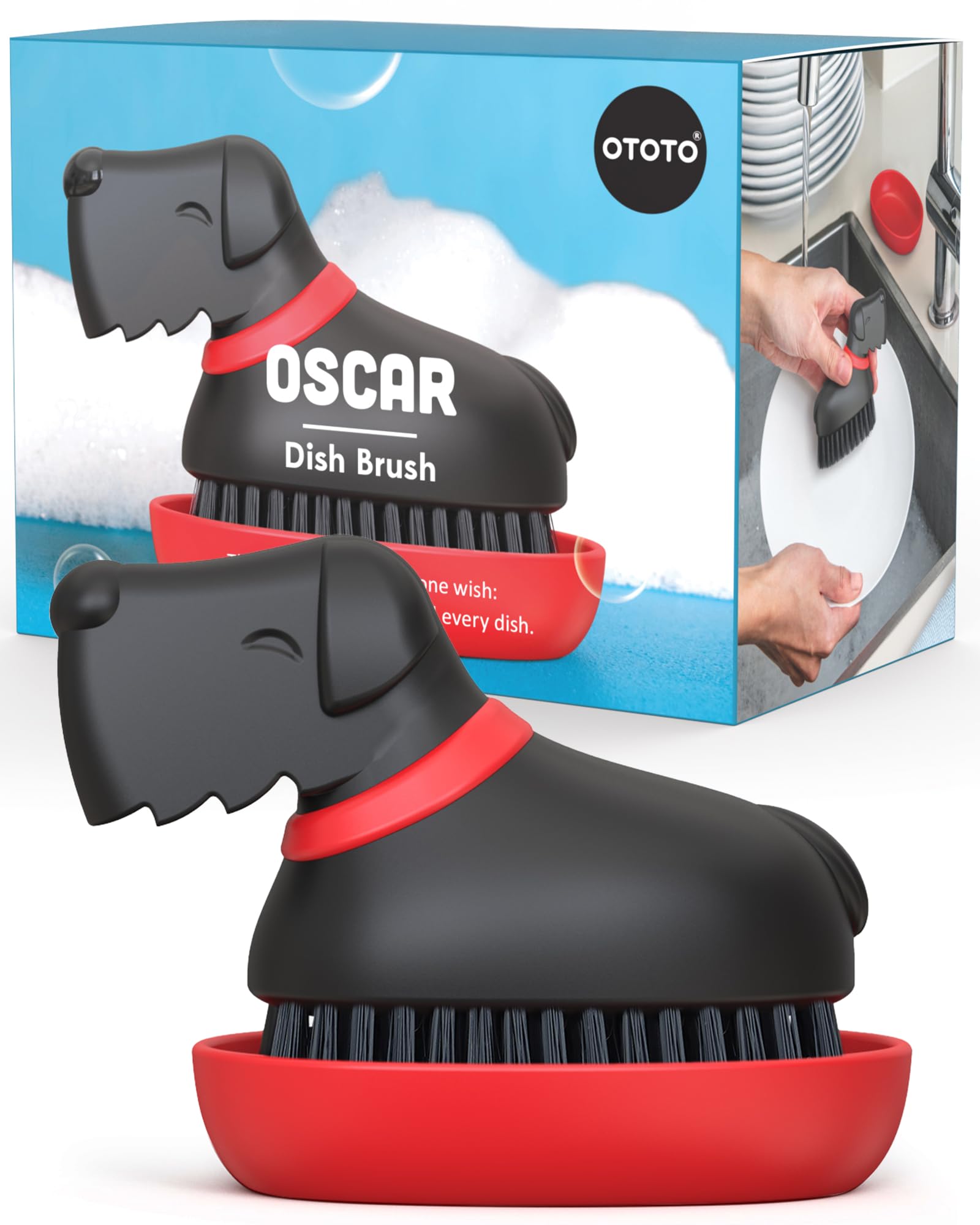(New) OTOTO Oscar Dog Dish Brush - Dog Gifts, Daschund, Wiener Dog, Dish Scrub Brush, Dish Scrubber, Kitchen Vegetable Scrub Bru