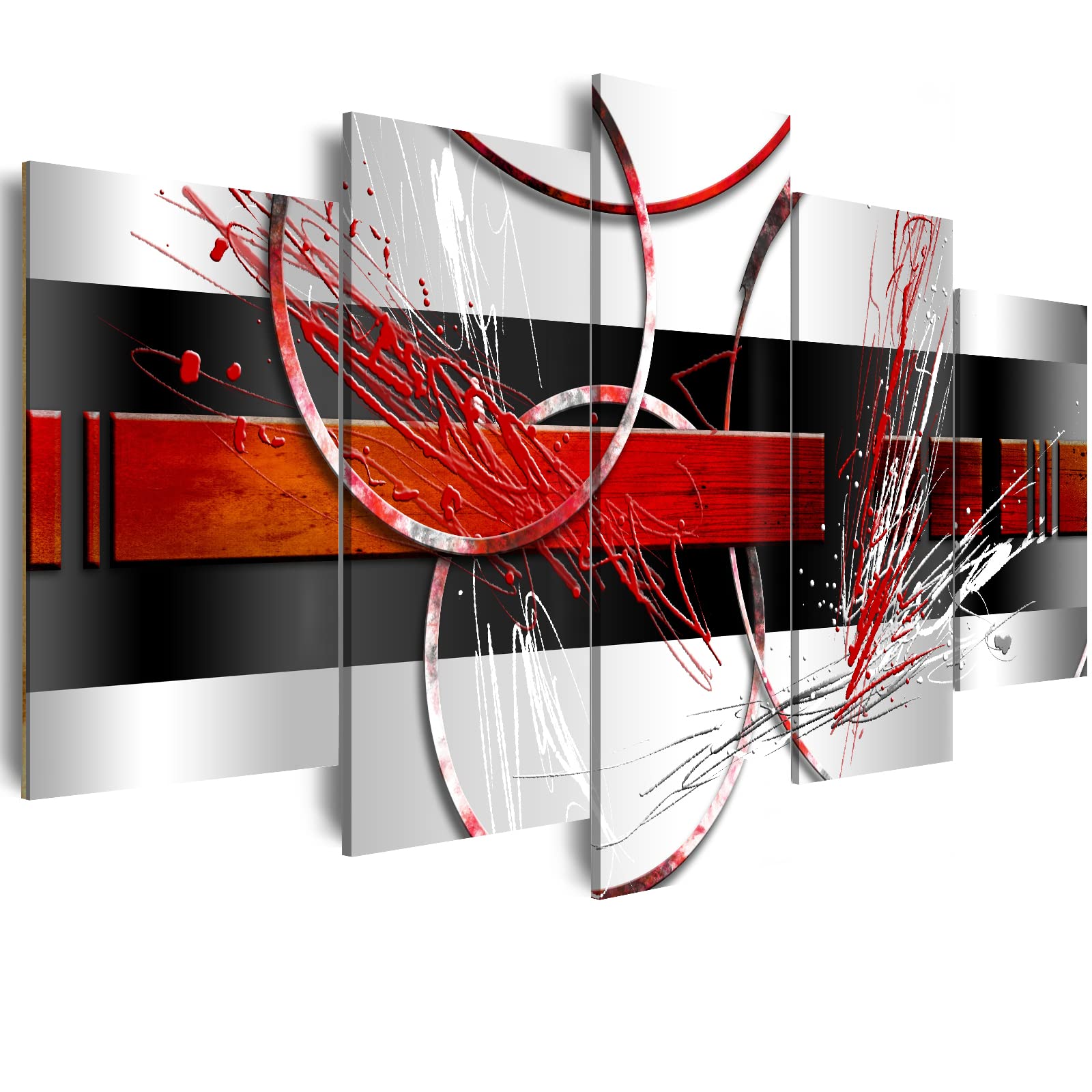 Black Red Picture - Abstract Circle Wall Art Square Picture, Line, And Canvas Painting, Art, Livingroom Decor (A,40''Wx20''H)