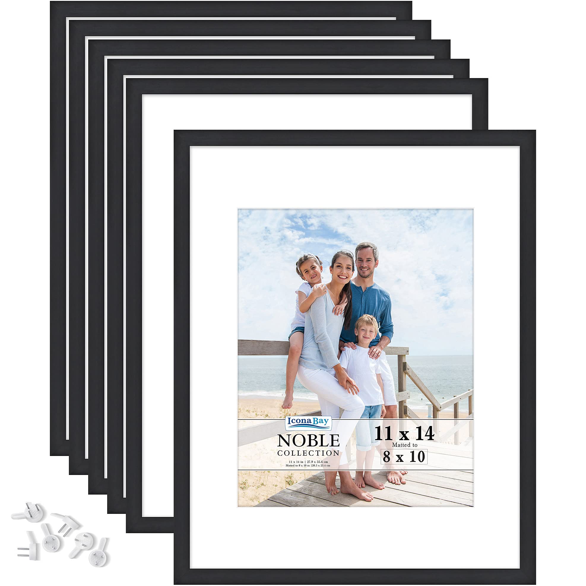 Icona Bay 11x14 Picture Frames w/Removable Mat for 8x10 Photos (Black, 6 Pack), Modern Professional Frame Set, Wall Mount Only, 
