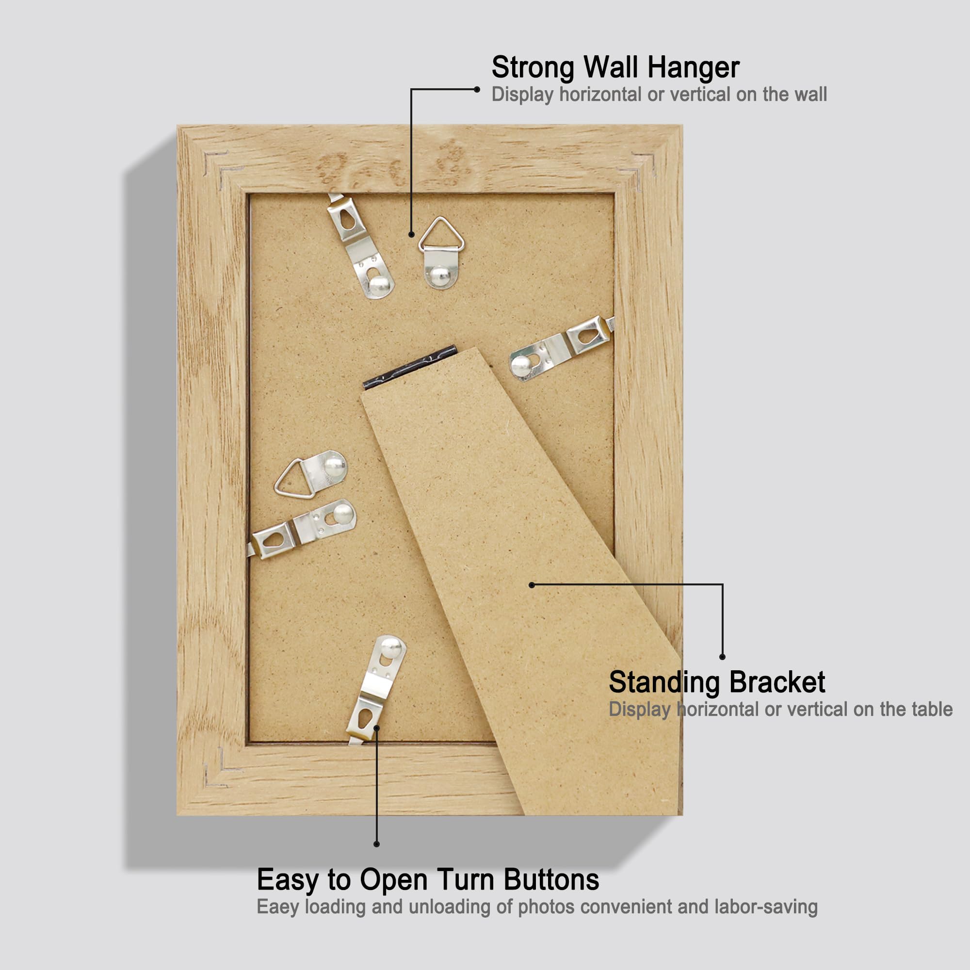 Hongkee 5x7 Picture Frame Set of 4, Made of Real Glass and Natural Oak Wooden Frame, 5 by 7 Photo for Wall or Tabletop - Display