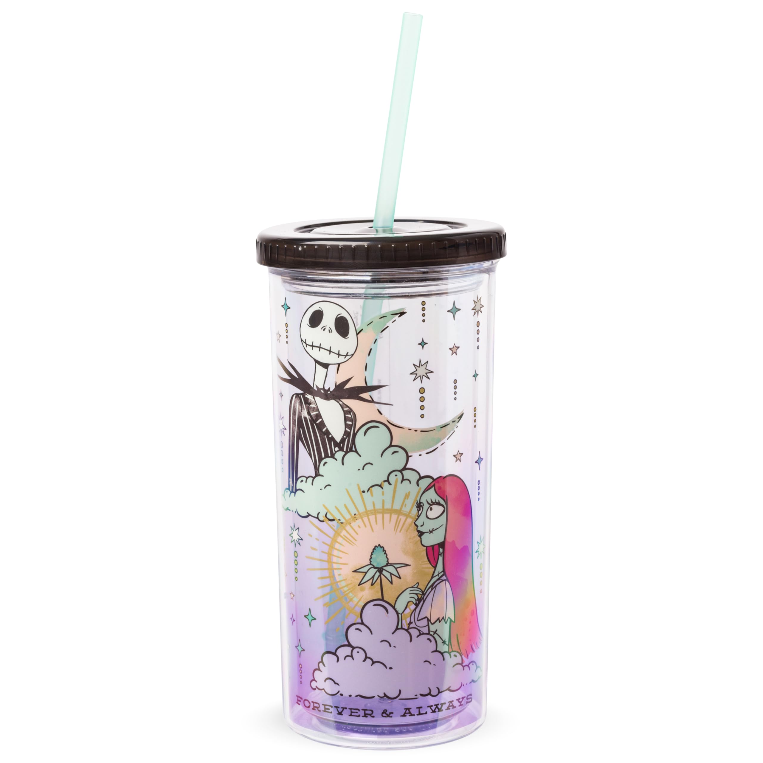 Silver Buffalo Disney Nightmare Before Christmas Forever and Always    Featuring Jack Skellington and Sally Plastic Tall Cold Cu
