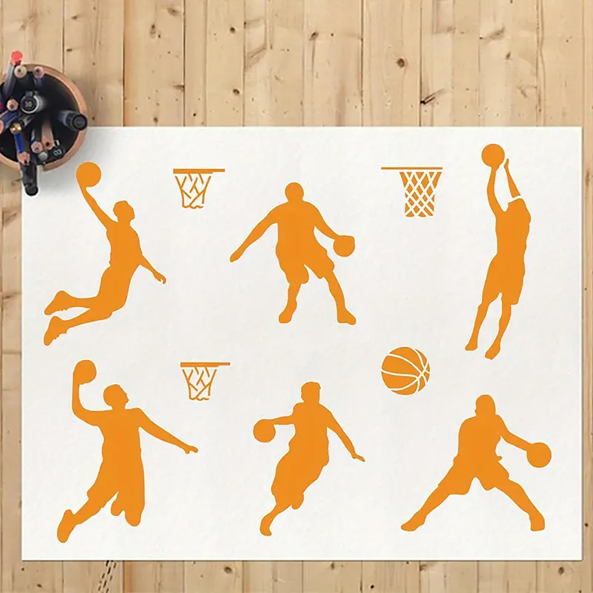 American Elm 4 Piece Basketball Stencil Set Reusable Plastic Templates for Wall Art, Crafts & Sports and Home Decoration
