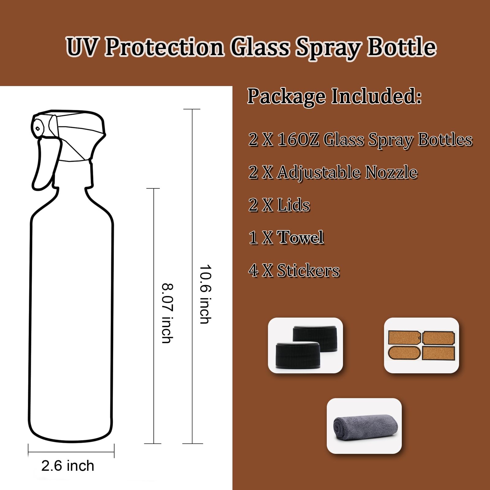 Offidix Glass Spray Bottles,16 Oz/0.48L Refillable Spray Bottle For Cleaning,Hair,Essential Oils,Plants,Adjustable Nozzle For Fi