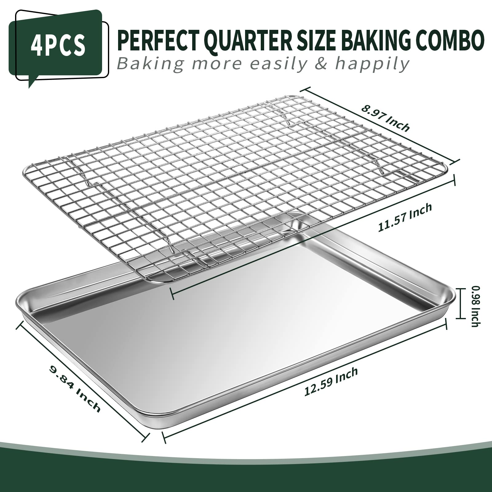 Quarter Sheet Pan With Cooling Rack Set [2 Baking Sheets + 2 Baking Racks], Cekee Stainless Steel Cookie Sheets For Baking And W