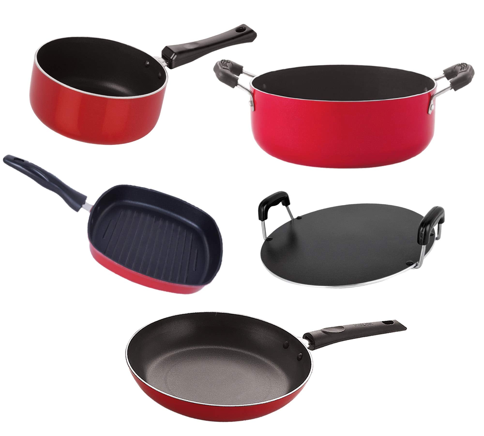 Nirlon Non Stick Cooking Pan And Pot Utensils Gift Kitchen Set Of5 Pieces (2.6Mm_Sp(M)_Gp(24)_Rt_Cass22_Tp24)