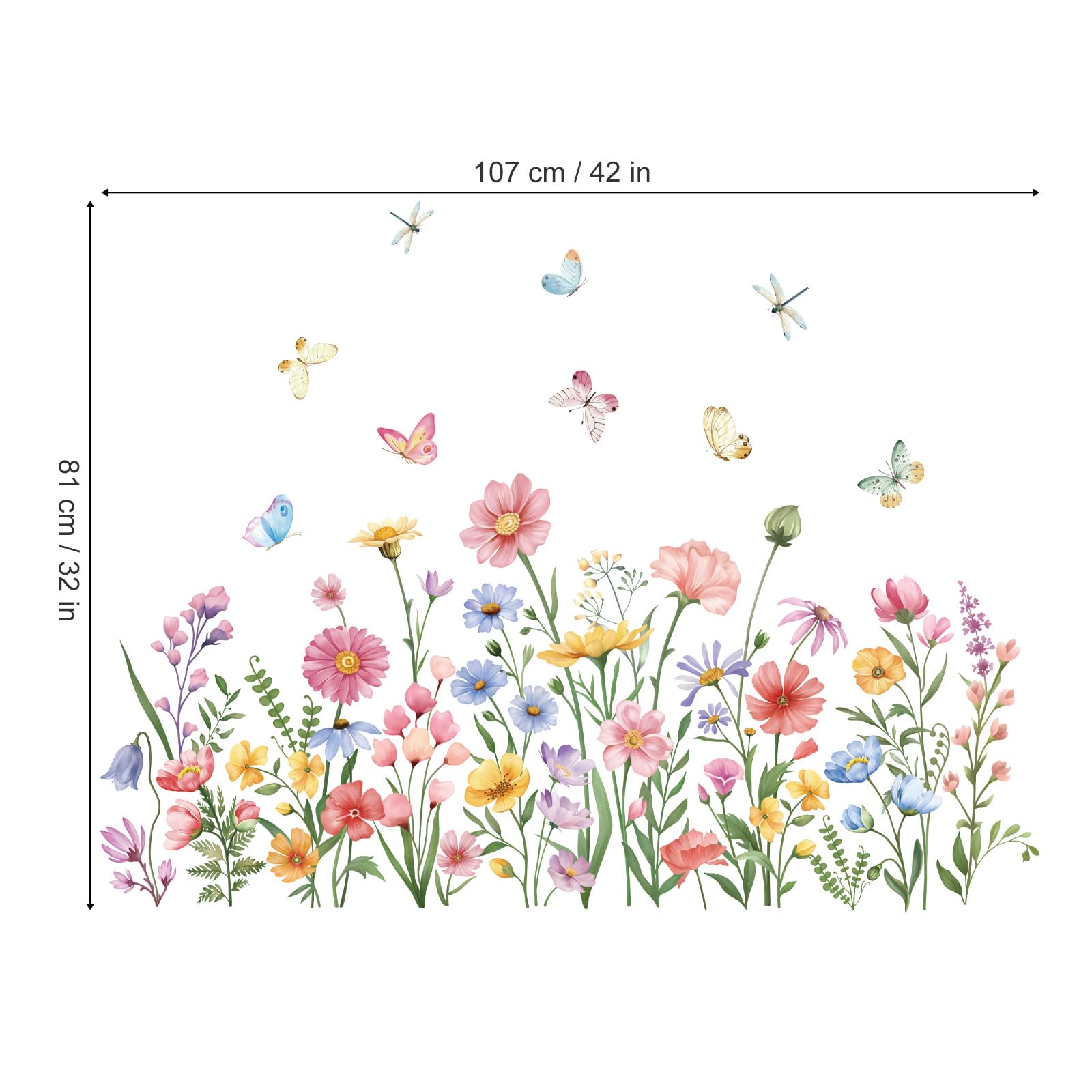 Wondever Pink Wildflower Wall Stickers Garden Flower Daisy Butterflies Floral Botanical Wall Art Decals For Bedroom Living Room