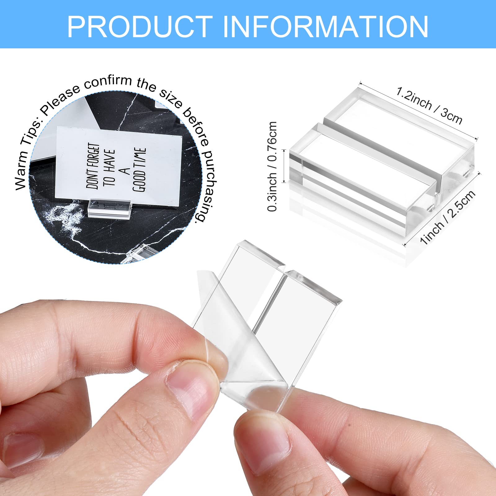 Acrylic Place Card Holders 1.2 Inch Name Card Holder Stands Clear Table Number Stands Wedding Sign Holders Card Display Stand Fo