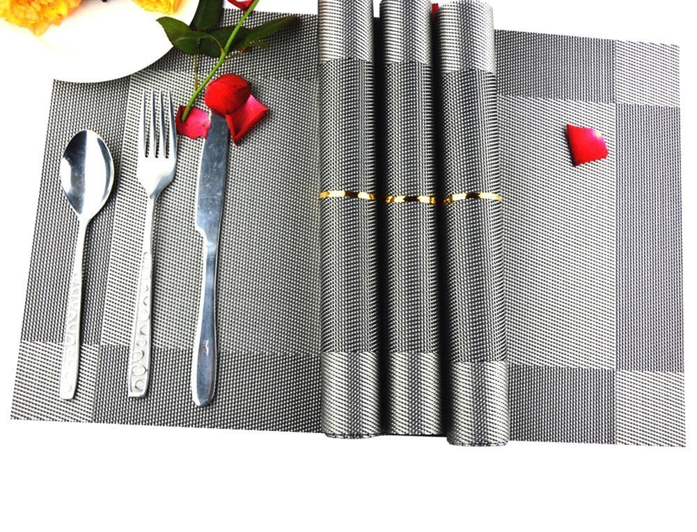 8 Pcs Heat-Resistant Placemats For Table Protection - Elegant Waterproof Placemats For Dining Tables - Gray Table Protectors For