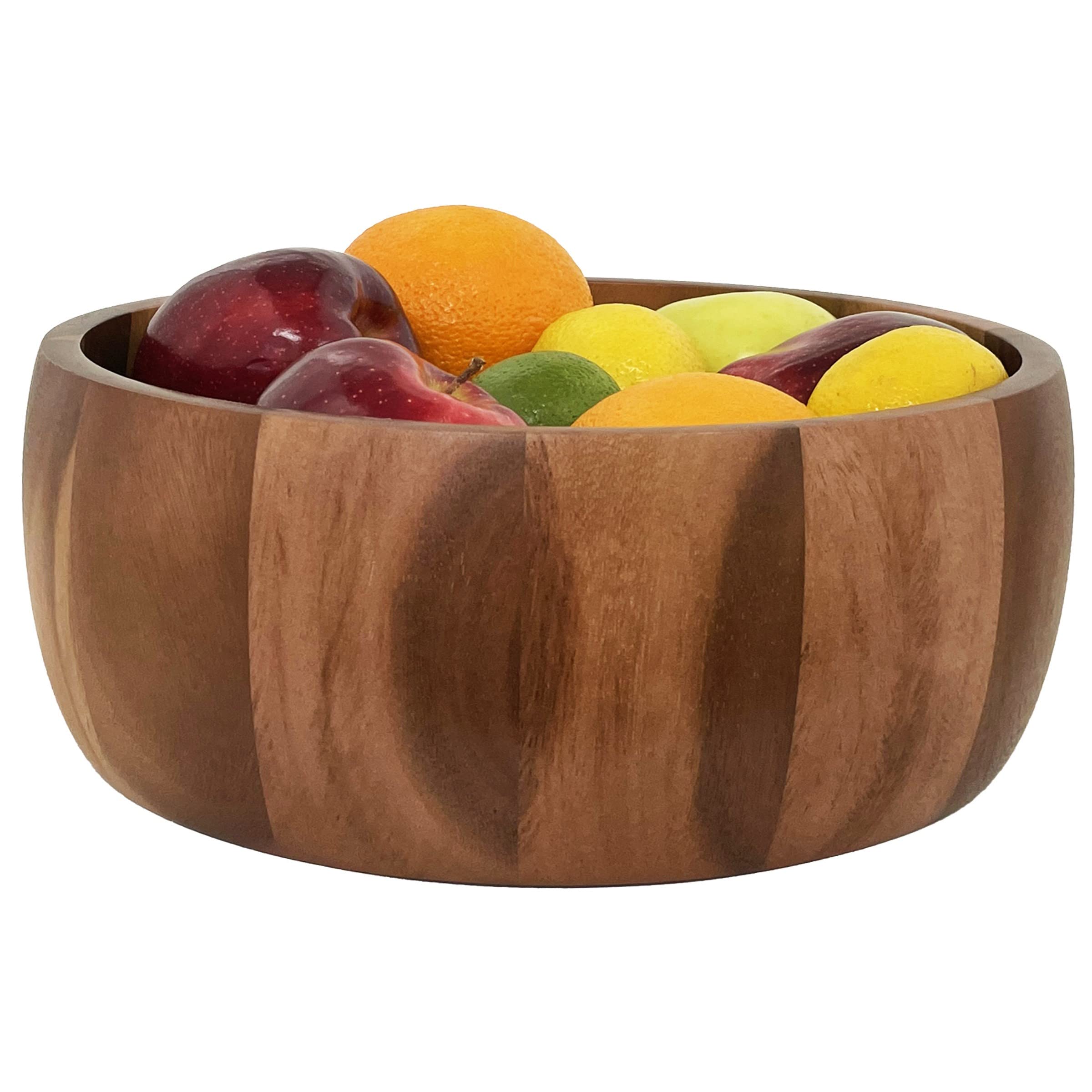 Woodard & Charles Acacia Wood Serving Bowl Set, 12" x 5", 3 Pieces with Salad Hands, Natural Finish, Model WTT208-230