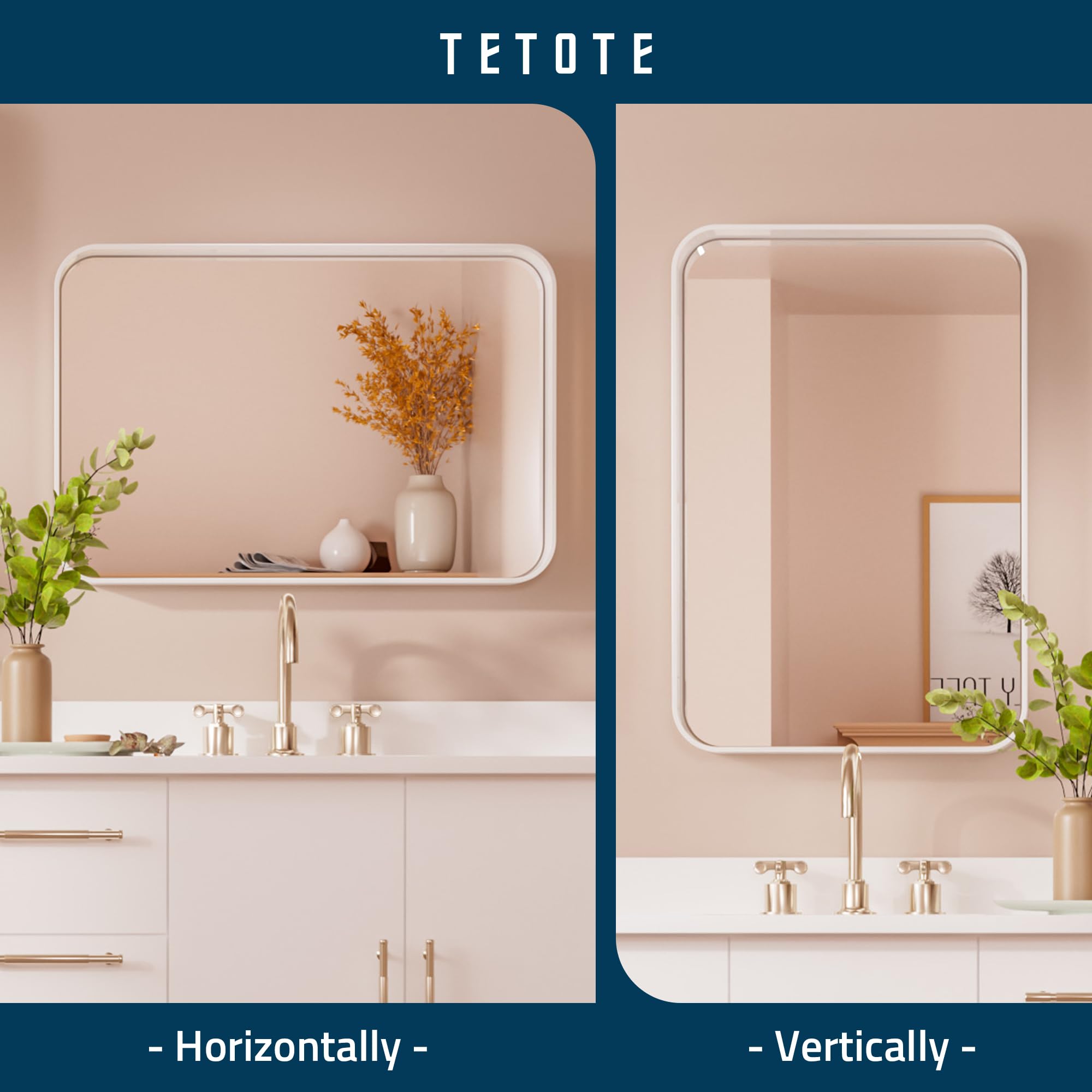 Tetote 16 X 24 Inch White Frame Mirror,Bathroom Vanity Mirror For Wall, Modern Rectangle Round Corner Matte Framed Mirror With S