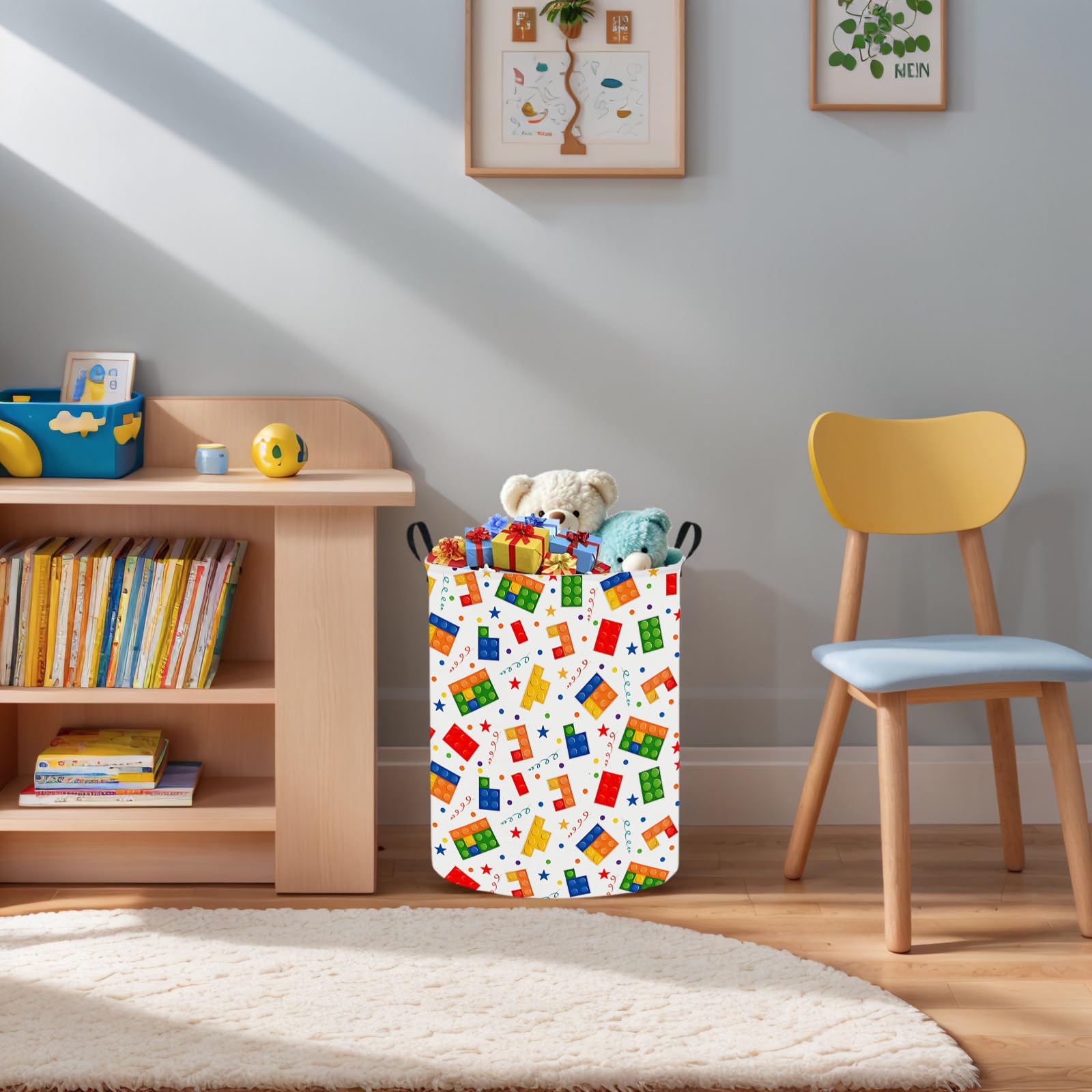 Asketam Fabric Laundry Basket Canvas Laundry Hamper For Dirty Clothes Toy Organizer Kid Nursery Room Decor Basket(Building Block