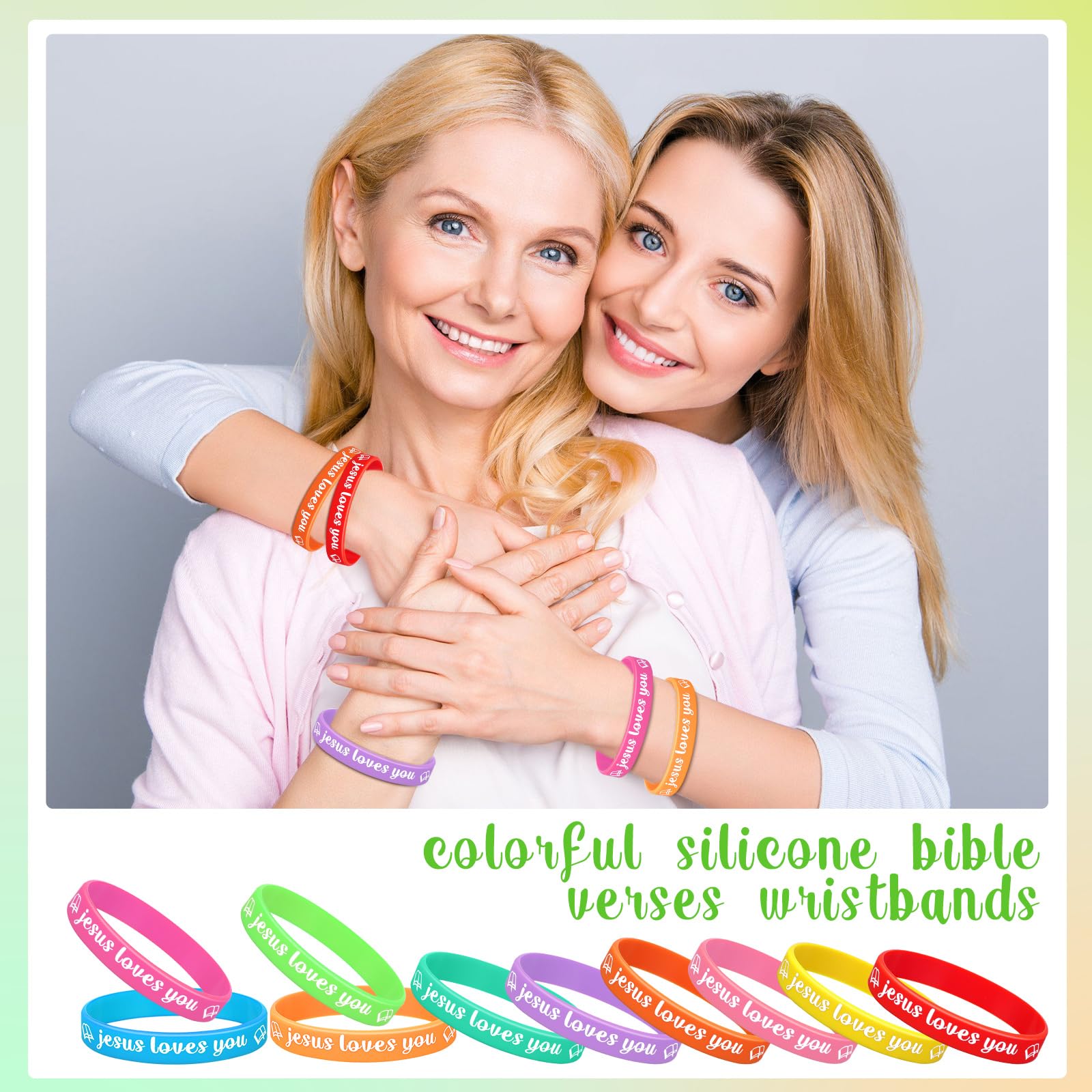 Jerify 200 Pcs Jesus Loves You Silicone Bracelet Christian Wristbands Bulk Bible Verse Rubber Bracelet Religious Colorful Bands