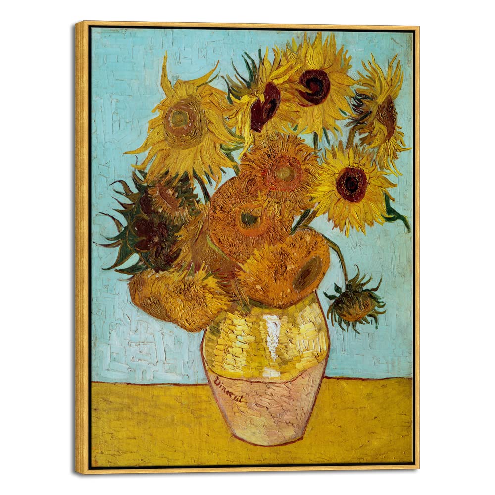 Wieco Art Large Framed Wall Art Of Sunflower By Van Gogh Paintings Reproduction Abstract Canvas Prints For Home Living Room Deco