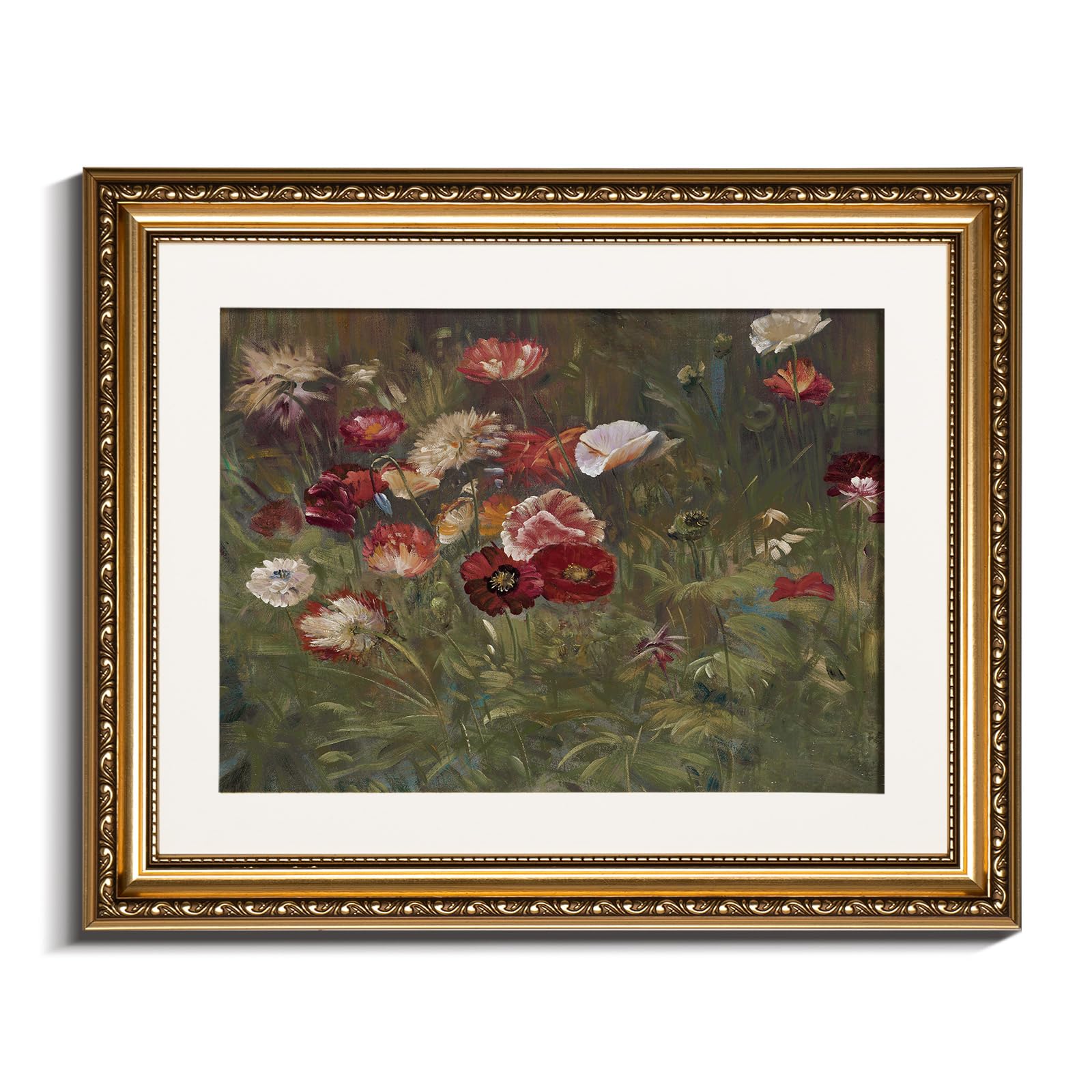 Insimsea Gold Picture Framed Wall Art, Living Room Bedroom Bathroom Vintage Flowers Poppies Pictures Wall Decor, Botanical Canva