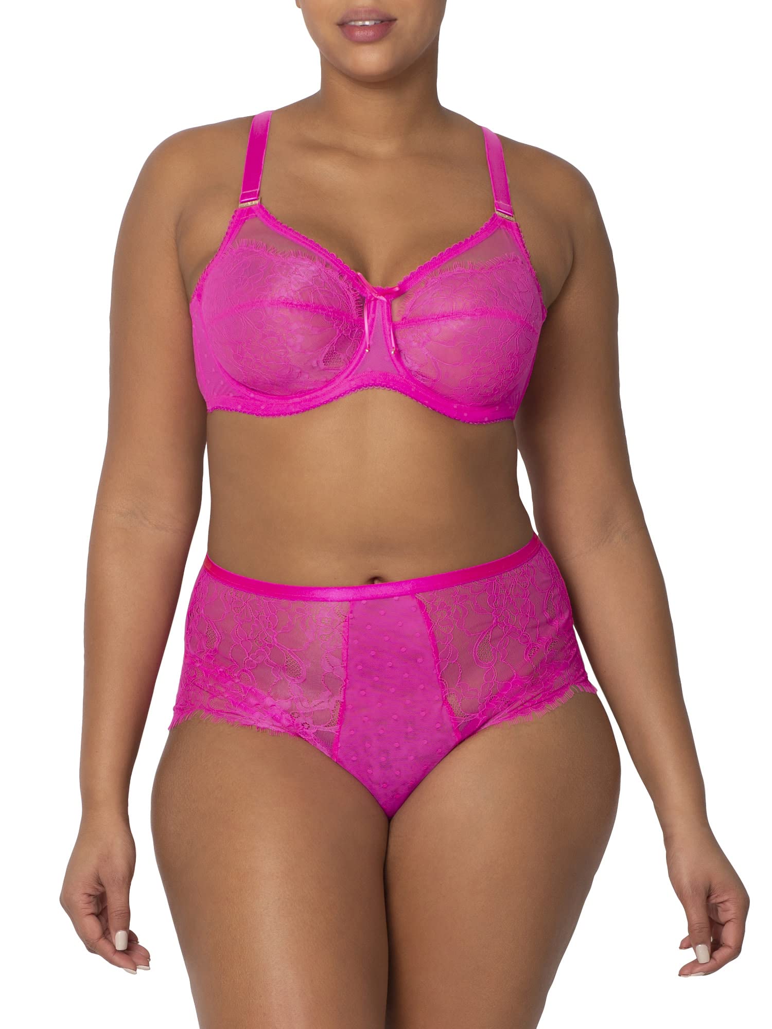 Smart  Sexy Womens Plus-Size Lace Mesh Unlined Underwire Full Coverage Bra, Medium Pink, 36C