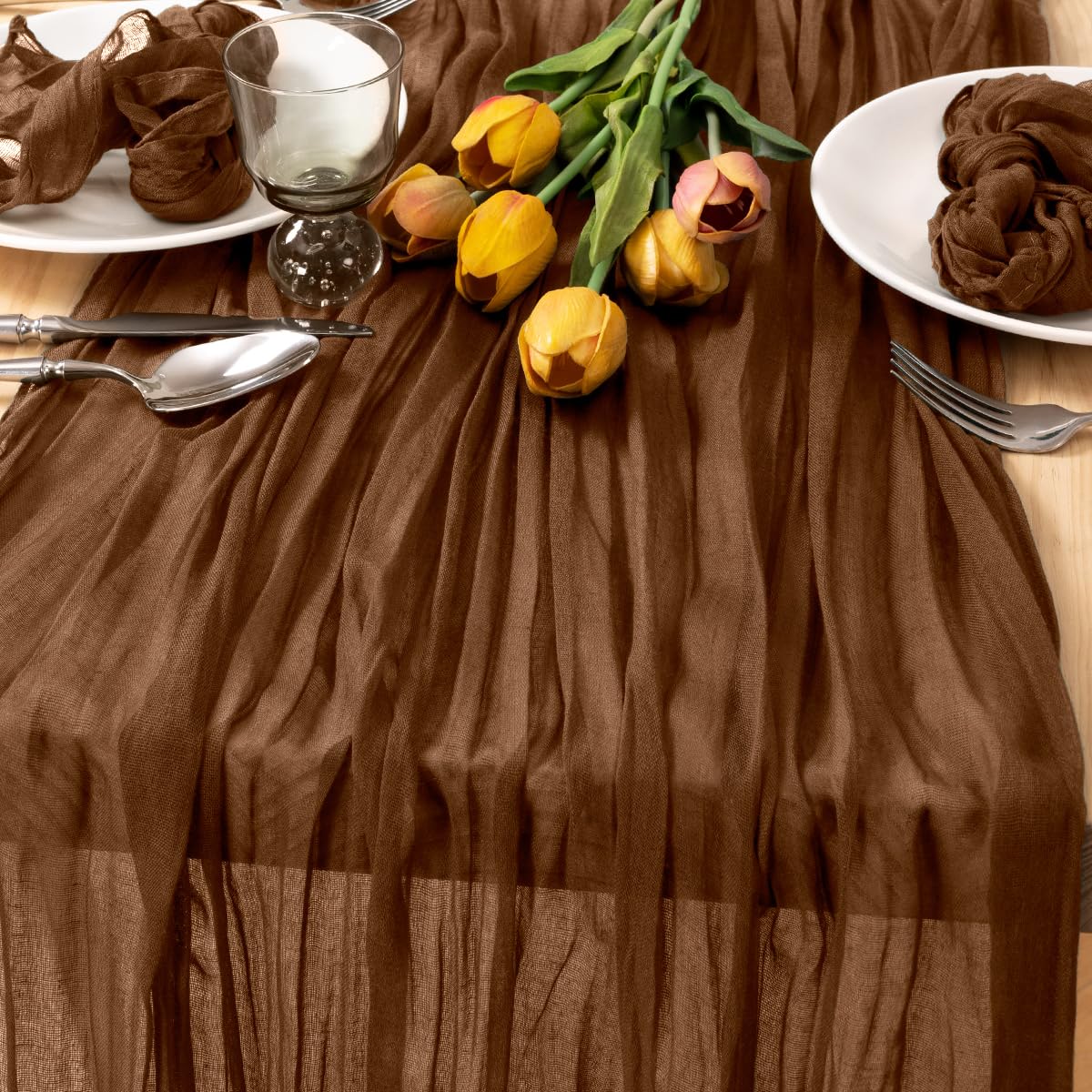 MLMC Brown Cheesecloth Table Runner 10ft Boho Rustic Gauze Coffee Cheese Cloth Table Runner Neutral Centerpiece Decor 35x120 Inc