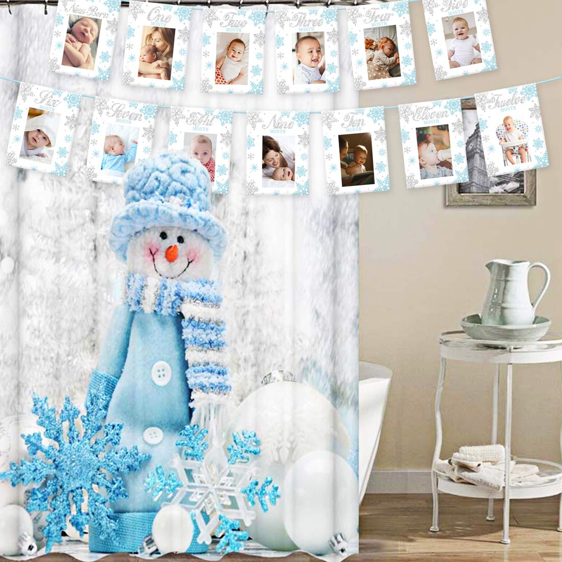 Winter Onederland Birthday Decorations Snowflake First Birthday Photo Banner - Milestone, Monthly Newborn To 12 Months Banner Cl