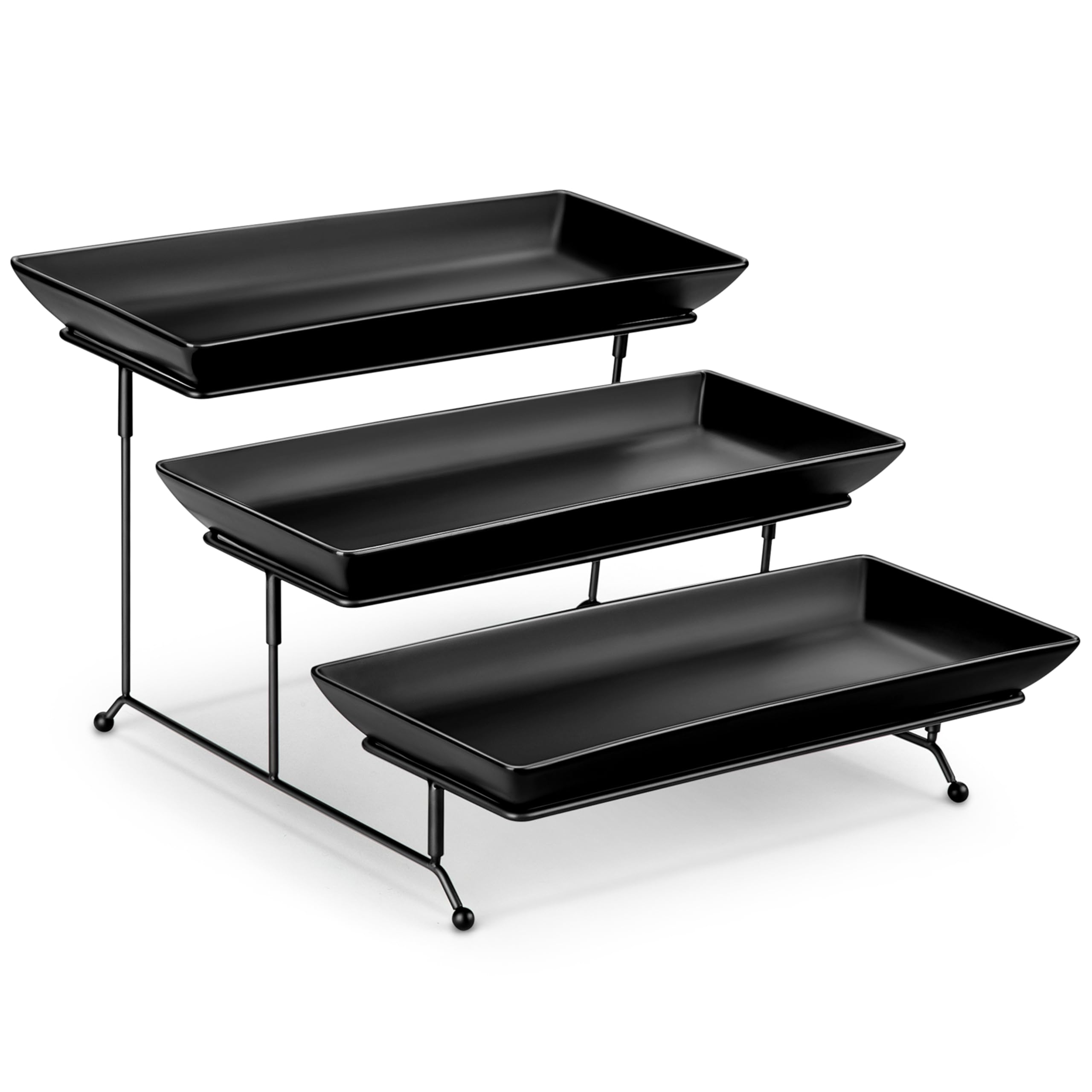 MALACASA 3 Tier Serving Trays for Party, Stoneware Serving Platters and Trays, 14 Inch Tiered Tray Stand, Fruit Tray, Trays for 