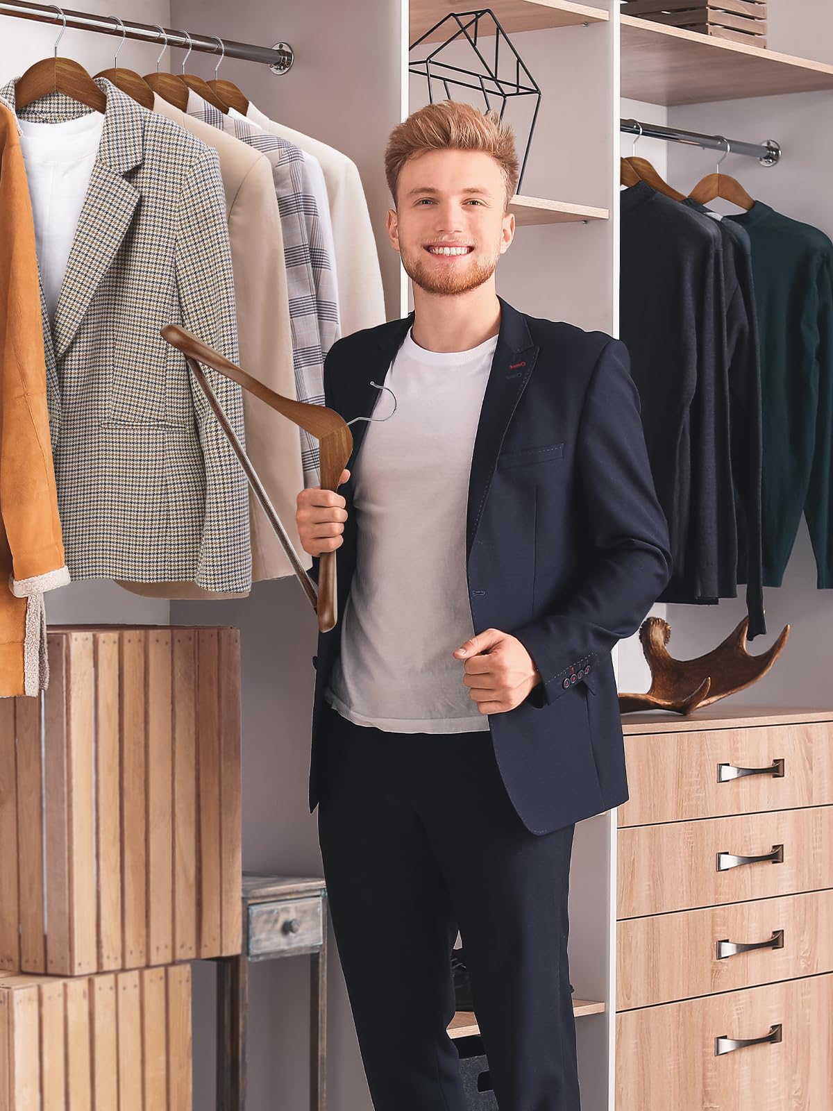 Smartor Suit Hangers For Men, 8 Pack - Wide Shoulder Wooden Suit Hangers With Non Slip Pants Holder, Wide Hangers For Suit, Coat