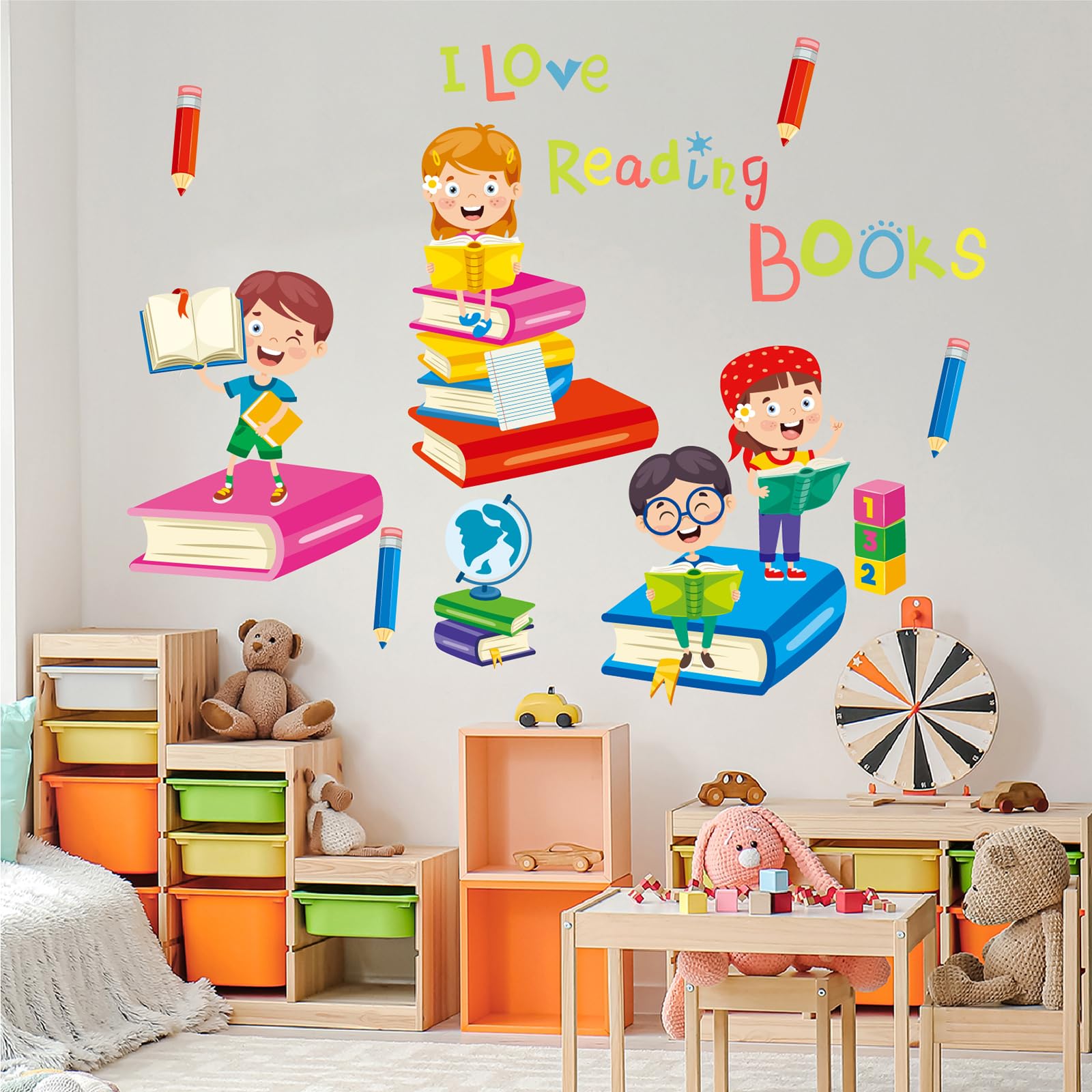 Reading Books Wall Decals,Inspirational Quote Wall Stickers, Educational Peel And Stick Wall Art & Murals For Kids Room Nursery
