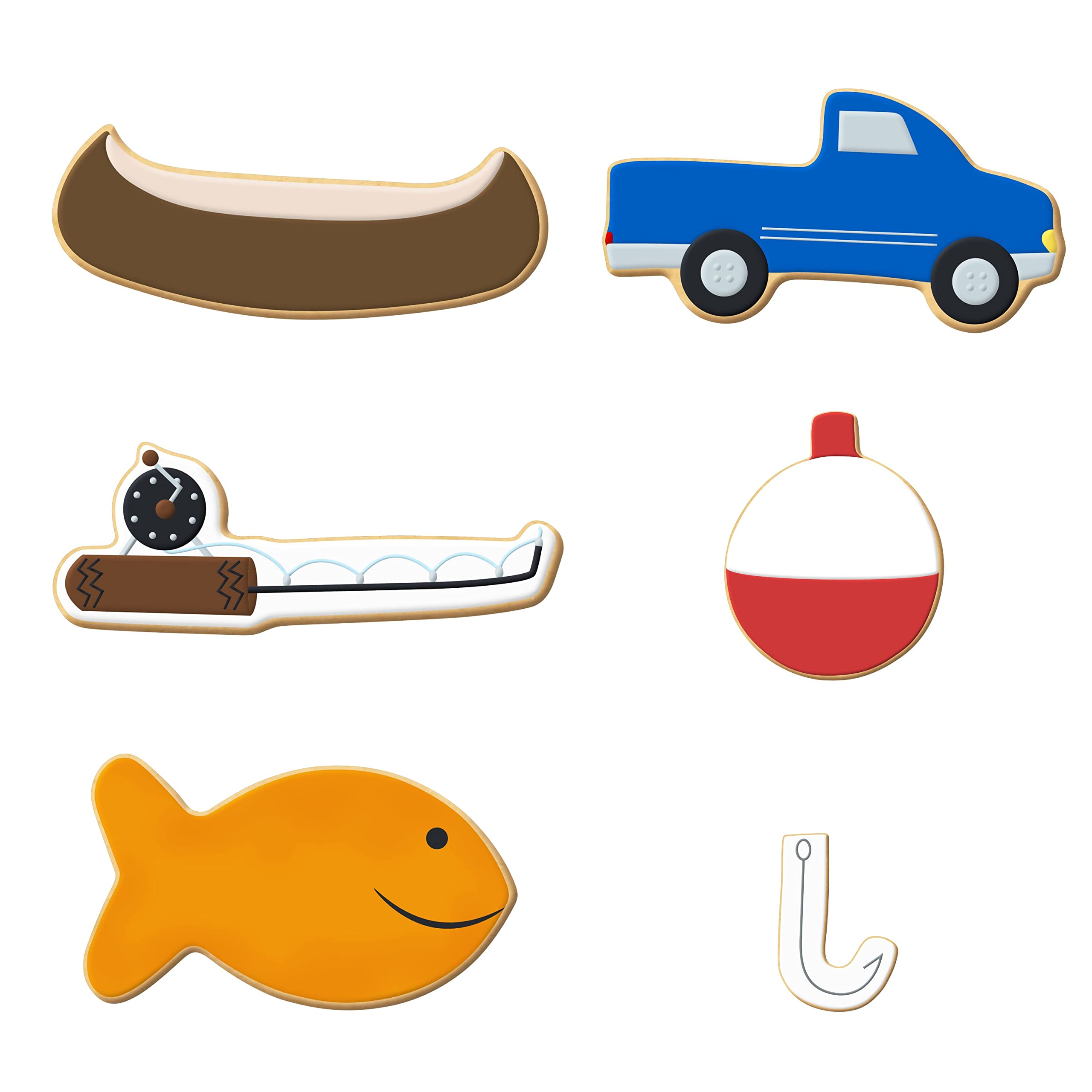 Fishing Cookie Cutter 6 Pc Set - 6 In Fishing Pole, 3.25 In Fish, 1.75 In Fishing Hook, 4 In Canoe, 3 In Fishing Bobber And 4 In