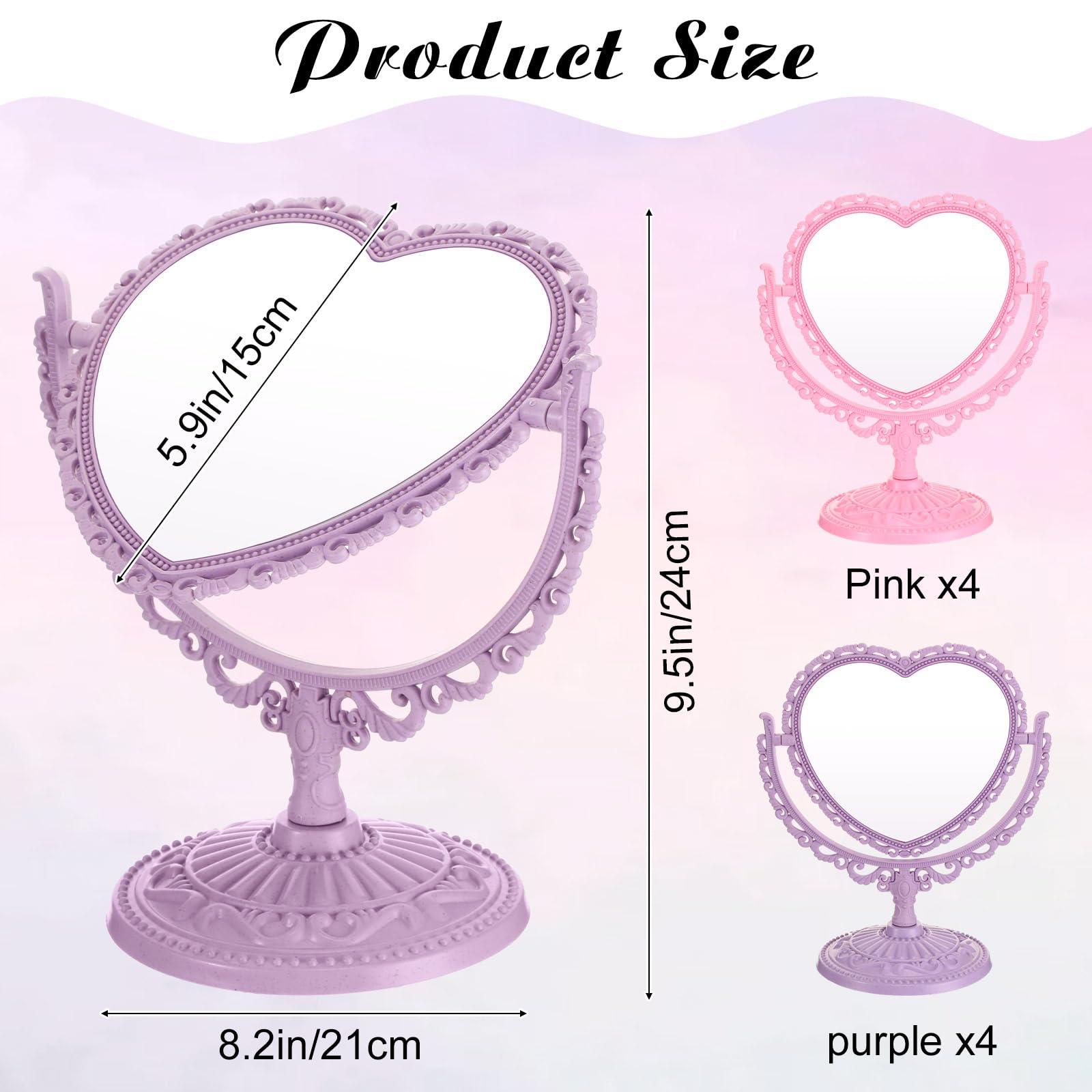 Lineshading 8 Pcs Heart Mirror Purple Pink Heart Shaped Mirror Spa Party Supplies for Girls Makeup Spa Birthday Party Favors