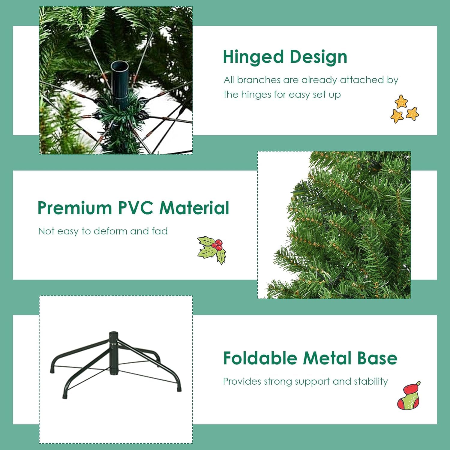 Goplus 6FT Pre-Lit Christmas Tree, Artificial Hinged Spruce Xmas Full Tree with 350 LED Multicolor Lights, 11 Flash Modes, 1000