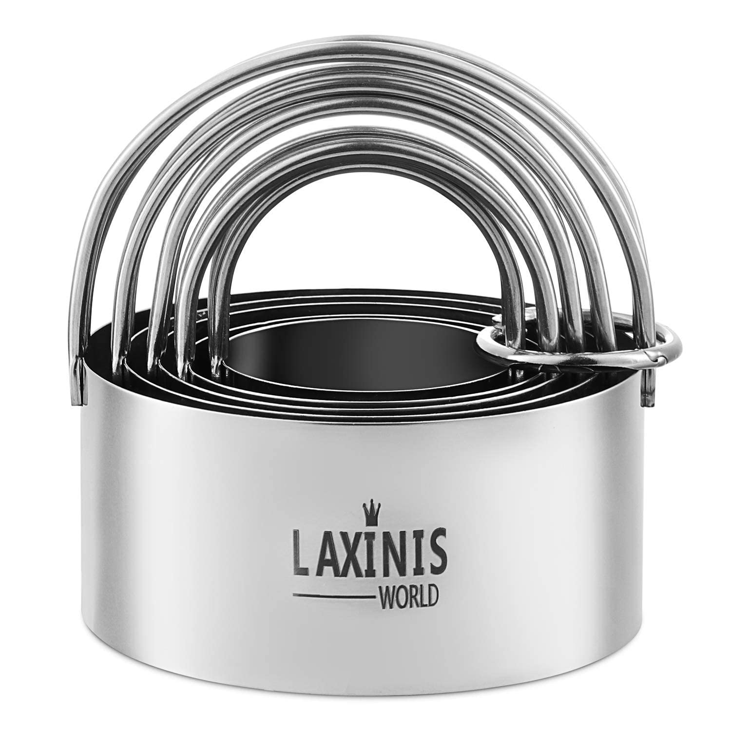 Laxinis World Biscuit Cutter Set, 5 Pieces Round Cookies Cutters With Handle, 18/8 Stainless Steel Graduated Circle Pastry And D