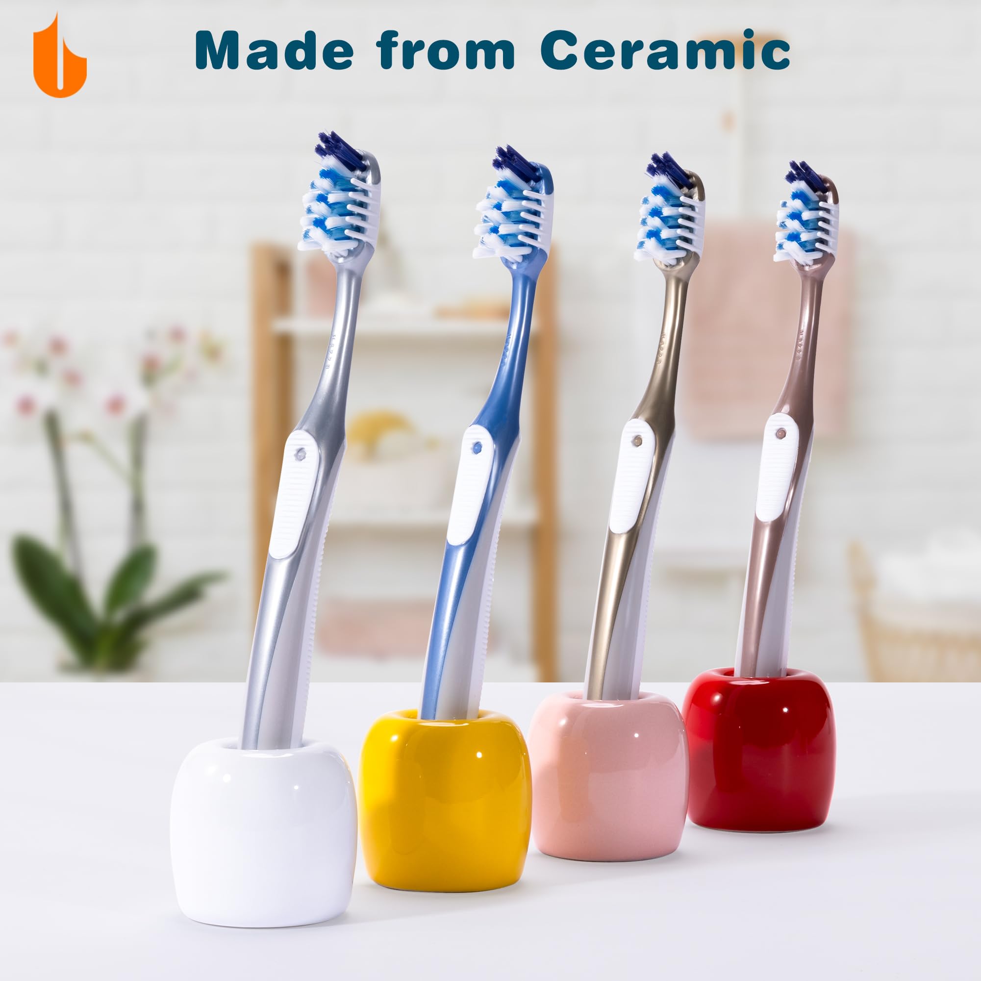 Urbanstrive Ceramic Toothbrush Holders For Bathrooms, Sleek Tooth Brush Holder Toothbrush Stand Tooth Brushing Holder, Portable