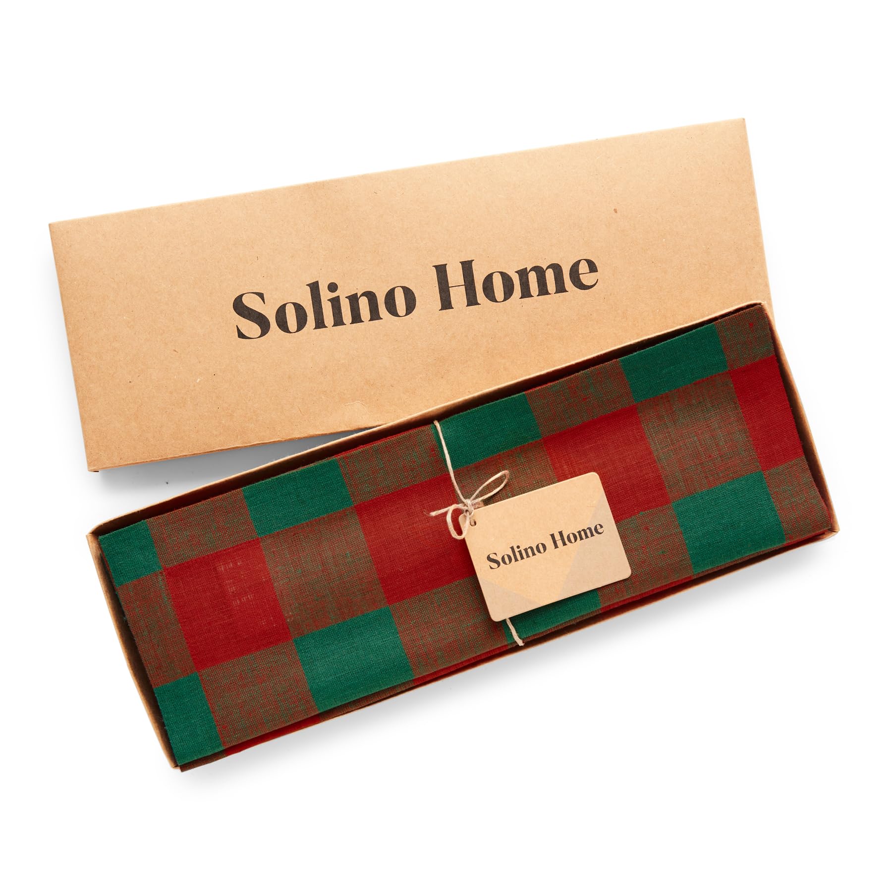 Solino Home Buffalo Check Linen Placemats 19'' L X 14'' W Inch - 100% Pure Linen Red And Green Plaid Cloth Placemats Set Of 4 -