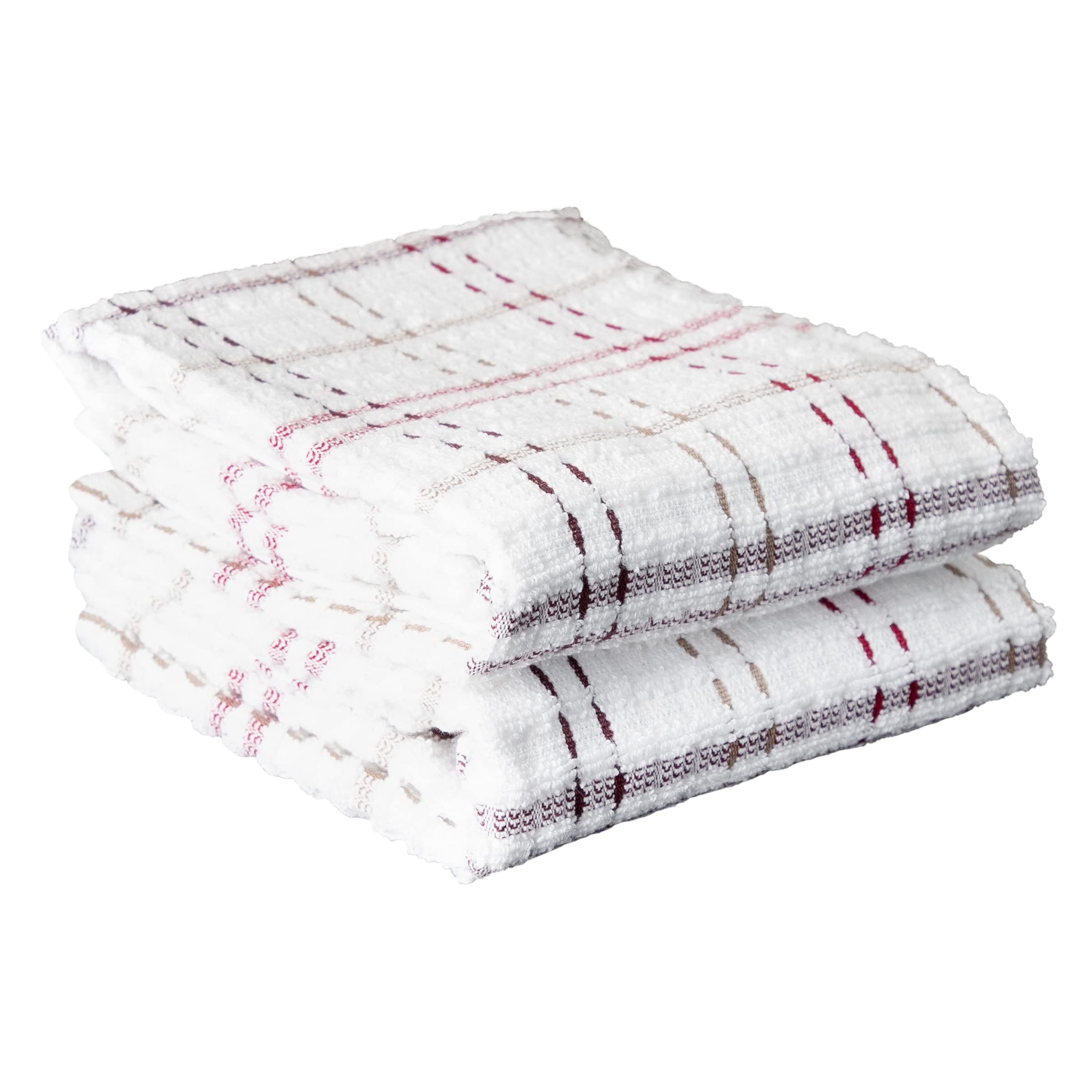 Ritz Royale Collection 100% Combed Terry Cotton, Highly Absorbent, Oversized Checked Kitchen Towel Set, 28 X 18, 2-Pack, Mocha B