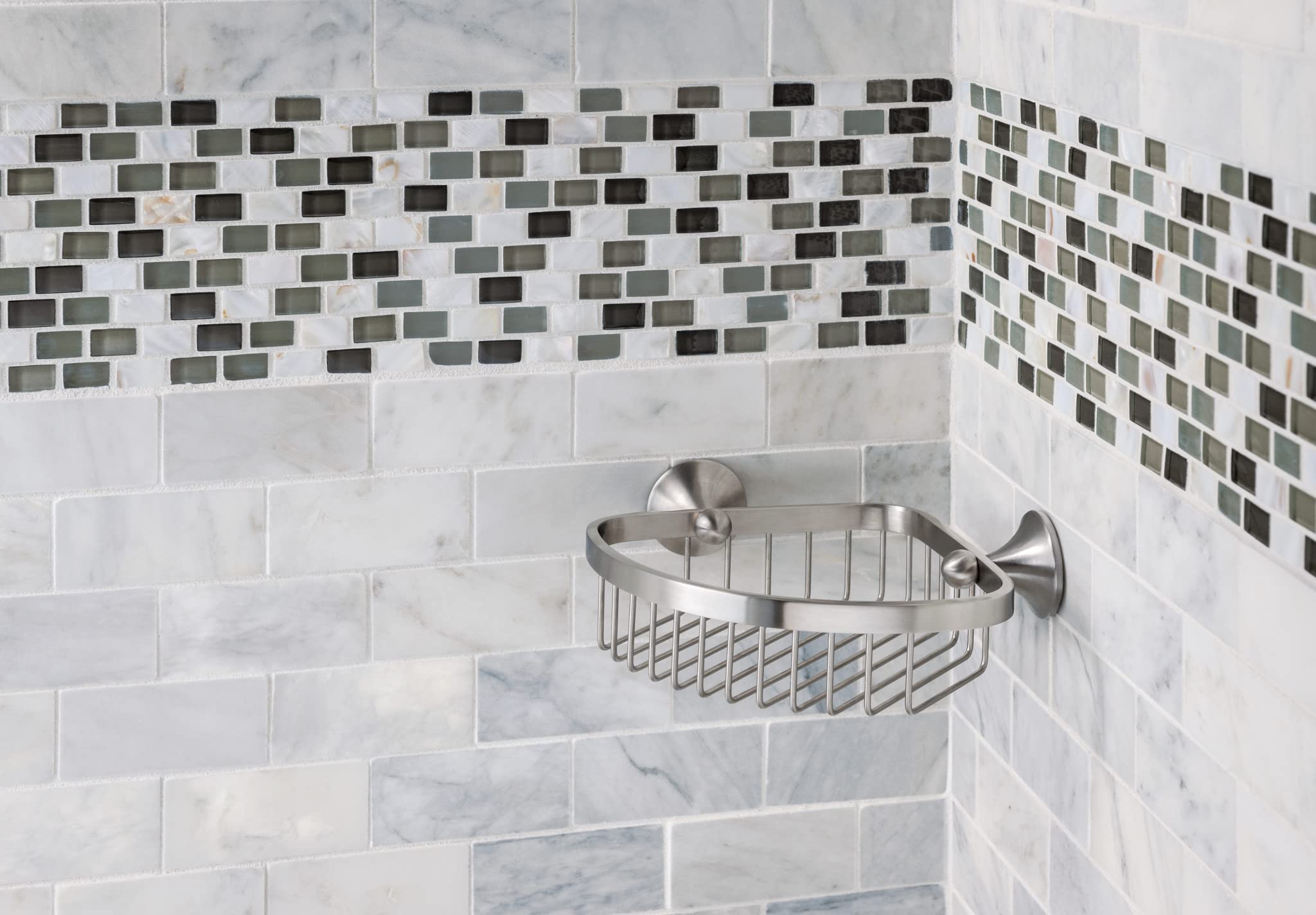 Moen Yb5275Bn Wynford Corner Shower Basket For Bathroom Storage, Brushed Nickel