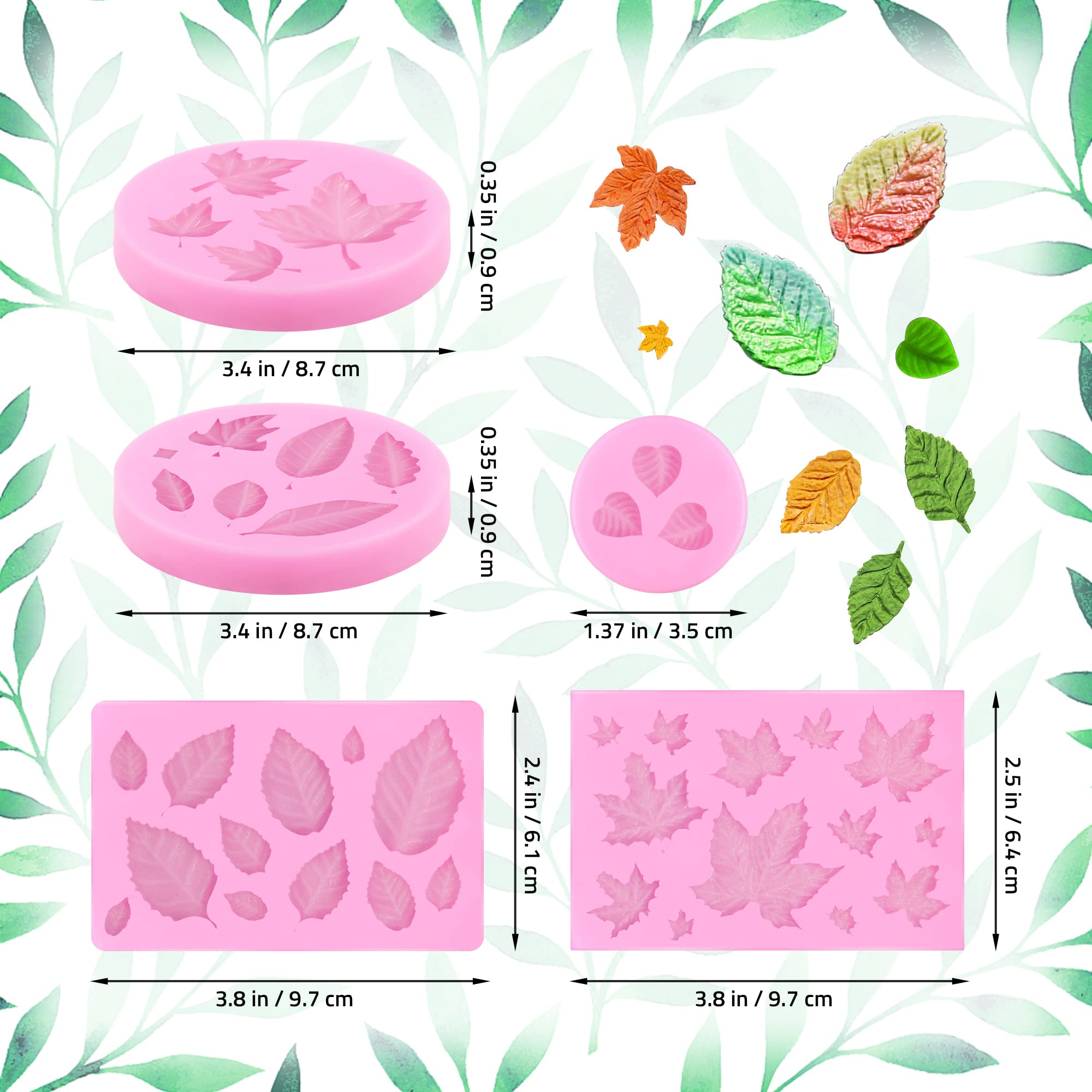 5 Packs Leaf Mold Tree Leaf Silicone Mold Leaf Mold Cake Leaves Silicone Mold Maple Leaf Fondant Mold Leaf Shape Resin Mold For