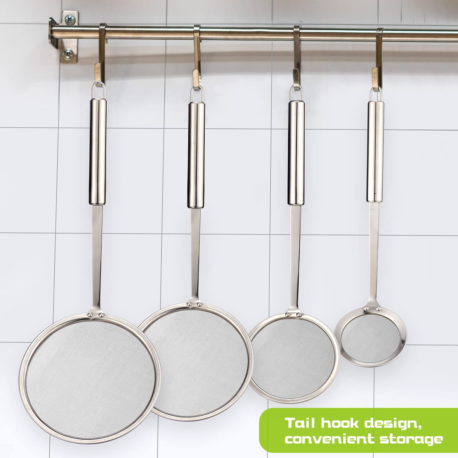 4 Pack Fine Mesh Skimmer Spoon 201 Stainless Steel Hot Pot Fat Skimmer Mesh Strainer Spoon For Oil Filter Skimming Grease And Fo