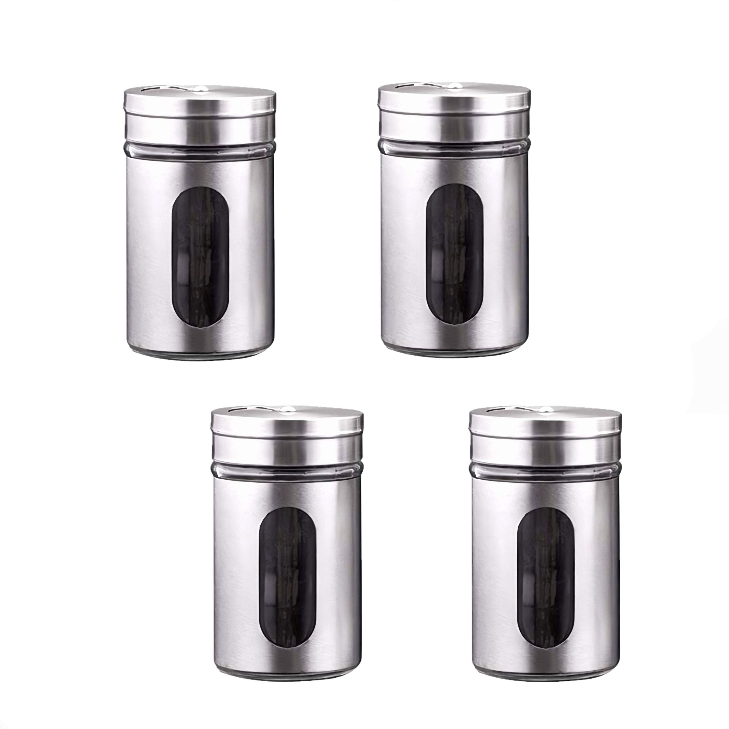 Tsyware Set Of 4 Salt And Pepper Shakers Stainless Steel Glass With Lids 3 Ounces For Storing Salt And Pepper, Spices And Season