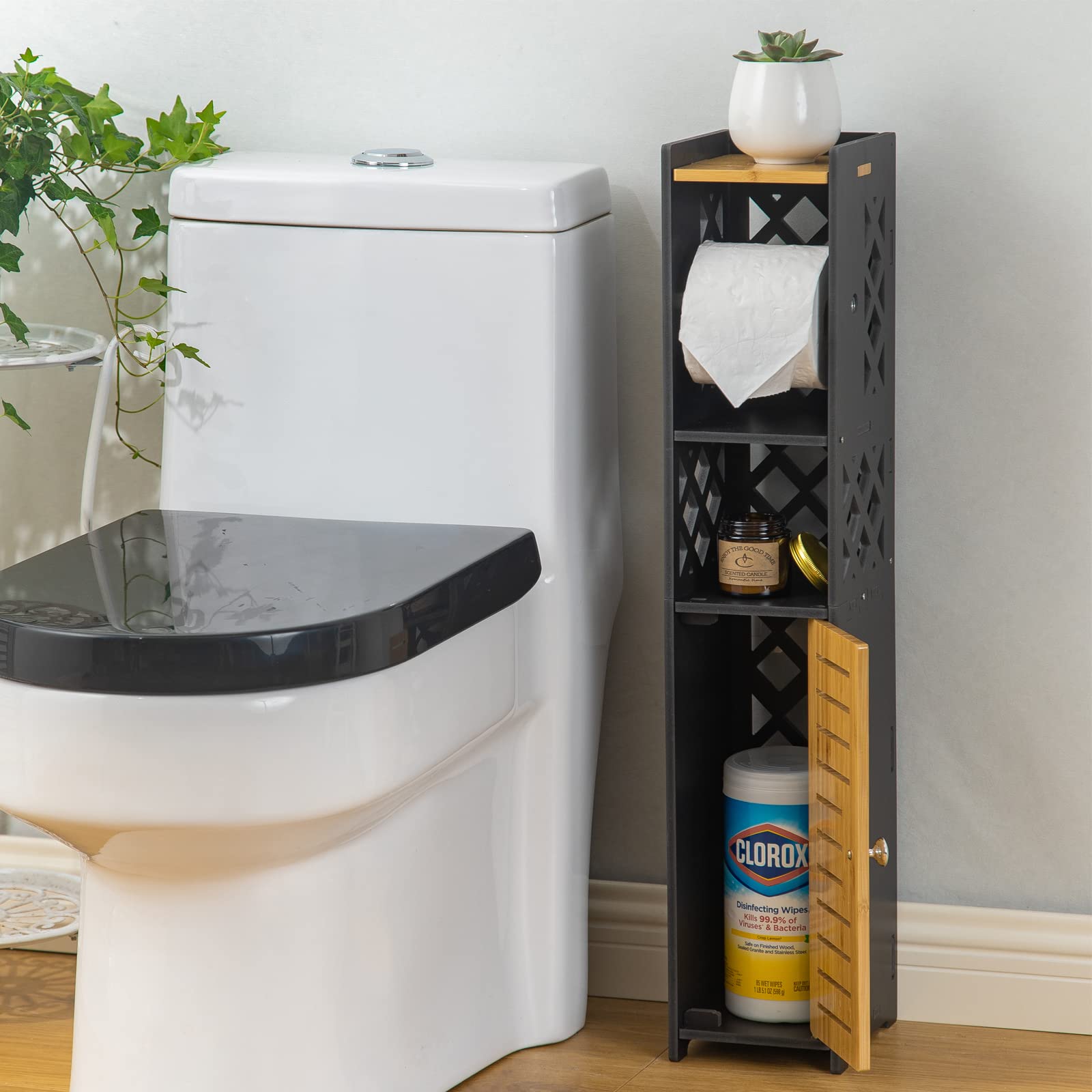 Toilet Paper Holder Stand-Toilet Paper Holder Behind Toilet Storage,Bathroom Stand With Toilet Paper Holder Insert,Slim Storage