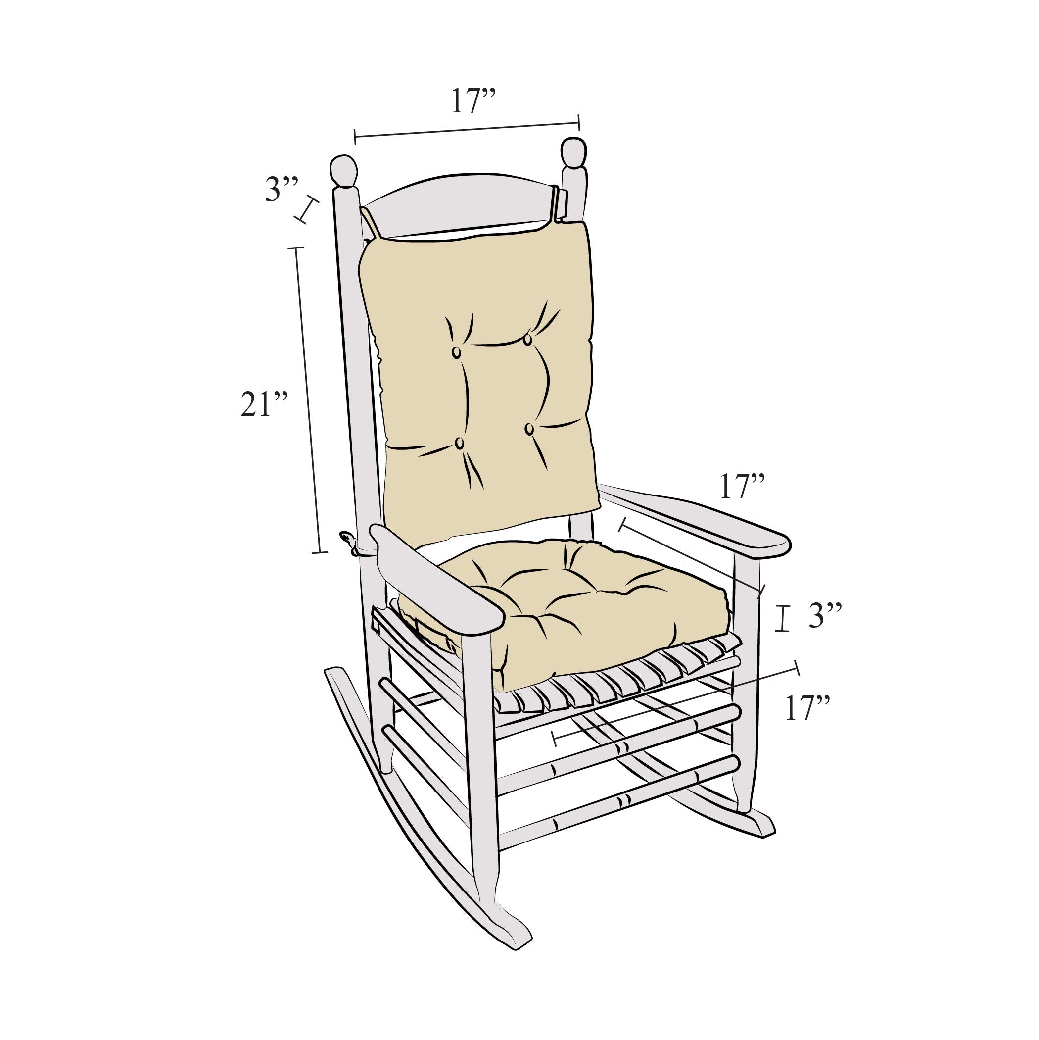 Klear Vu Non-Slip Omega Rocking Chair Cushions, Seat And Seatback Pads, 2 Piece Set, Chestnut