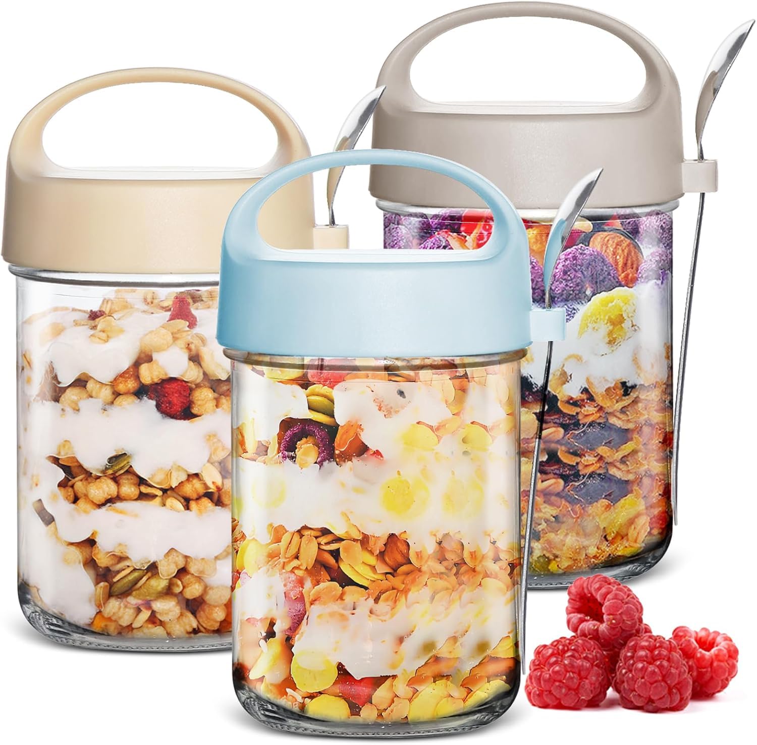 Myna Life 1 Pack Overnight Oats Jars, Overnight Oats Container With Lid And Spoon, 400 Ml Large Capacity Glass Jars With Screw L