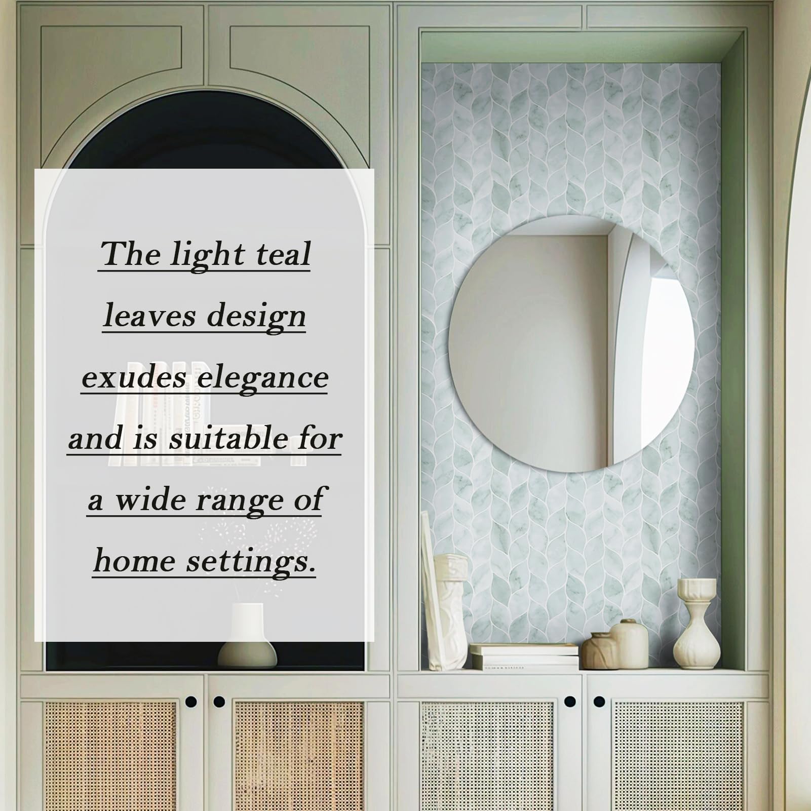 Tilingview 10 Pcs Green Leaf Shape Peel And Stick For Kitchen Backsplash, Premium Self-Adhesive Tiles Wall Stickers (Teal)