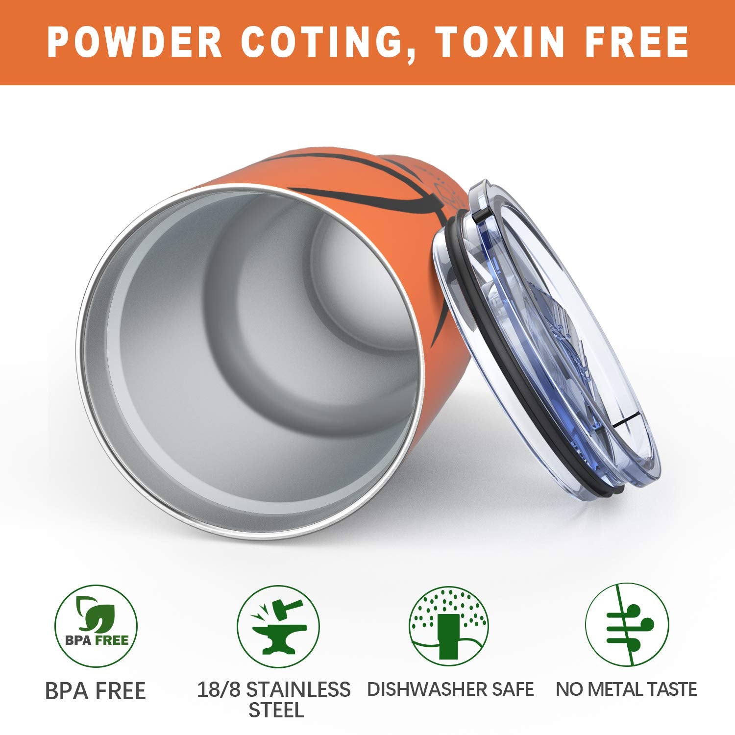 Yoelike Basketball Tumbler 30 Oz Stainless Steel Double Wall Vacuum Insulated Cup With Straws, Splash Proof Lids, Straw Clean Br