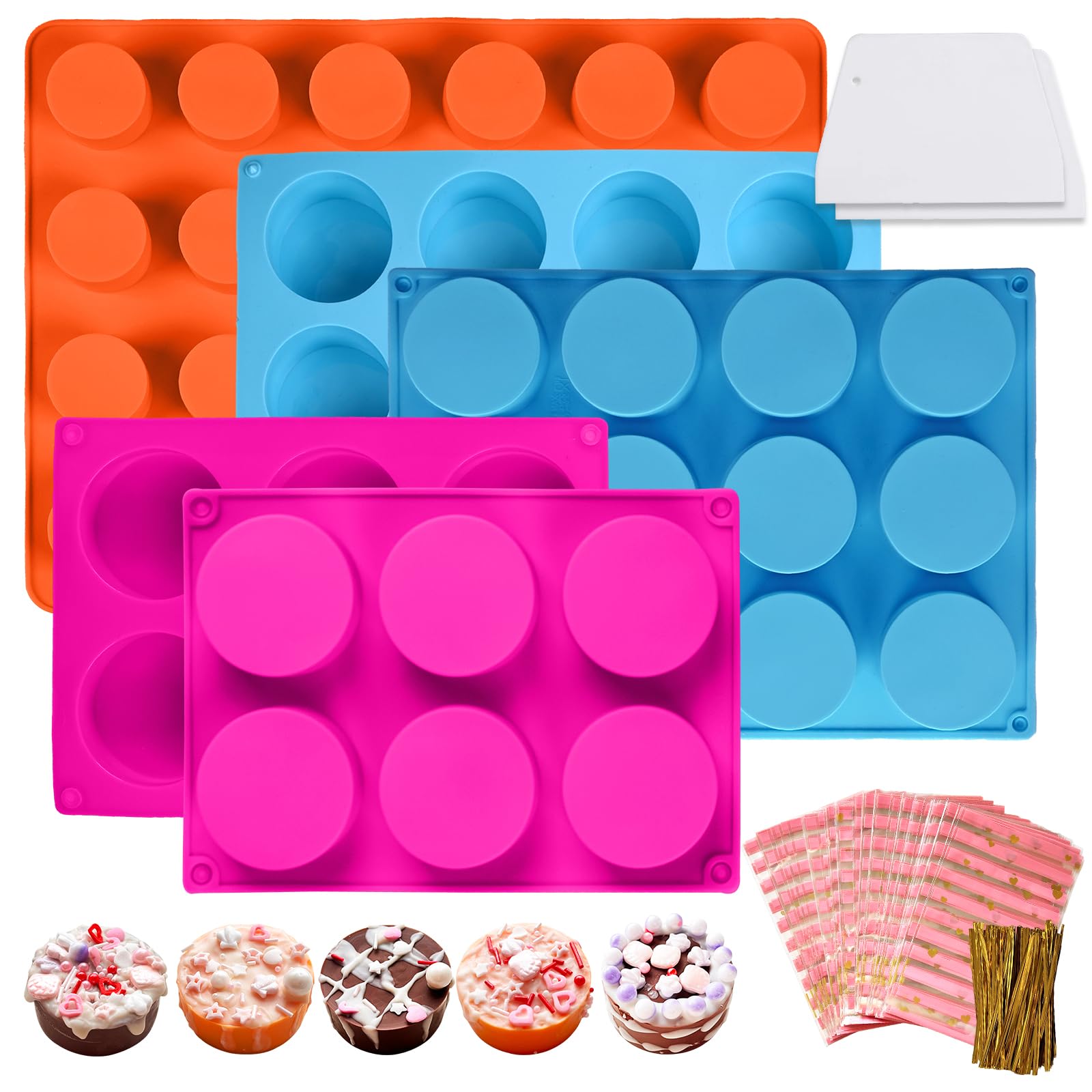 Cake Puck Mold Set,Different Sizes Chocolate Covered Silicone Molds,24Cavity Round Cake Pop Molds for DIY Cake Cores, Chocolate