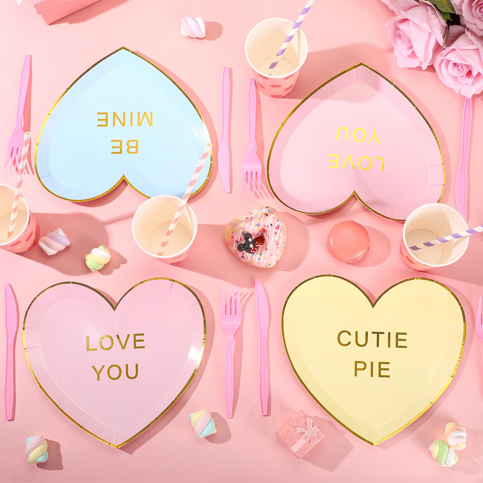 Suclain 60 Pcs Valentine'S Day Paper Plates 9'' Heart Shaped Paper Plates Disposable Heart Tableware Valentine'S Day Party Dinne