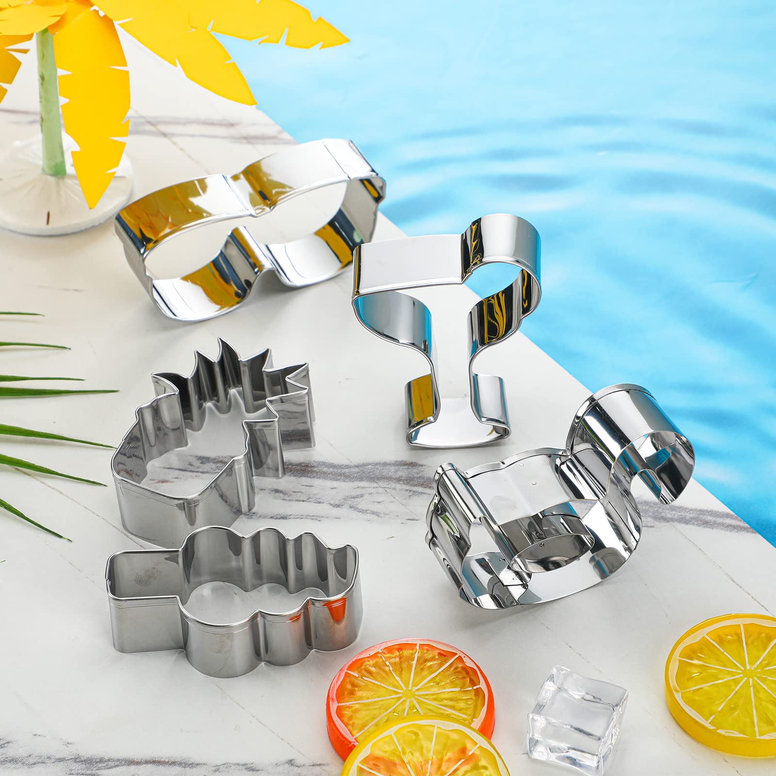Didaey 10 Pieces Summer Pool Cookie Cutters Pineapple, Ice Cream, Flamingo, Flip Flop Sunglasses, Watermelon Cookie Cutters Mold