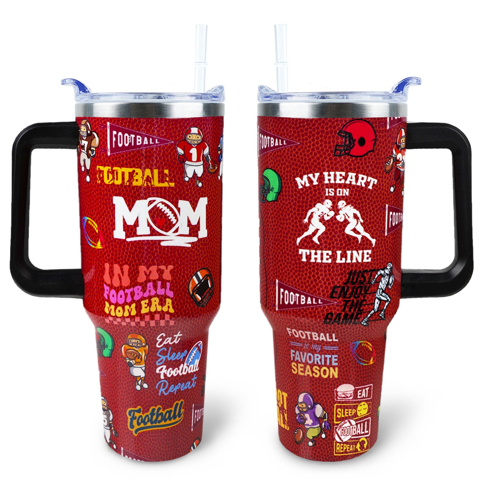 WENININOK Football Mom 40 oz Tumbler with Handle and Straw Lid Leak Proof - Football Mom Tumbler for Mothers Day Gifts for Mom W